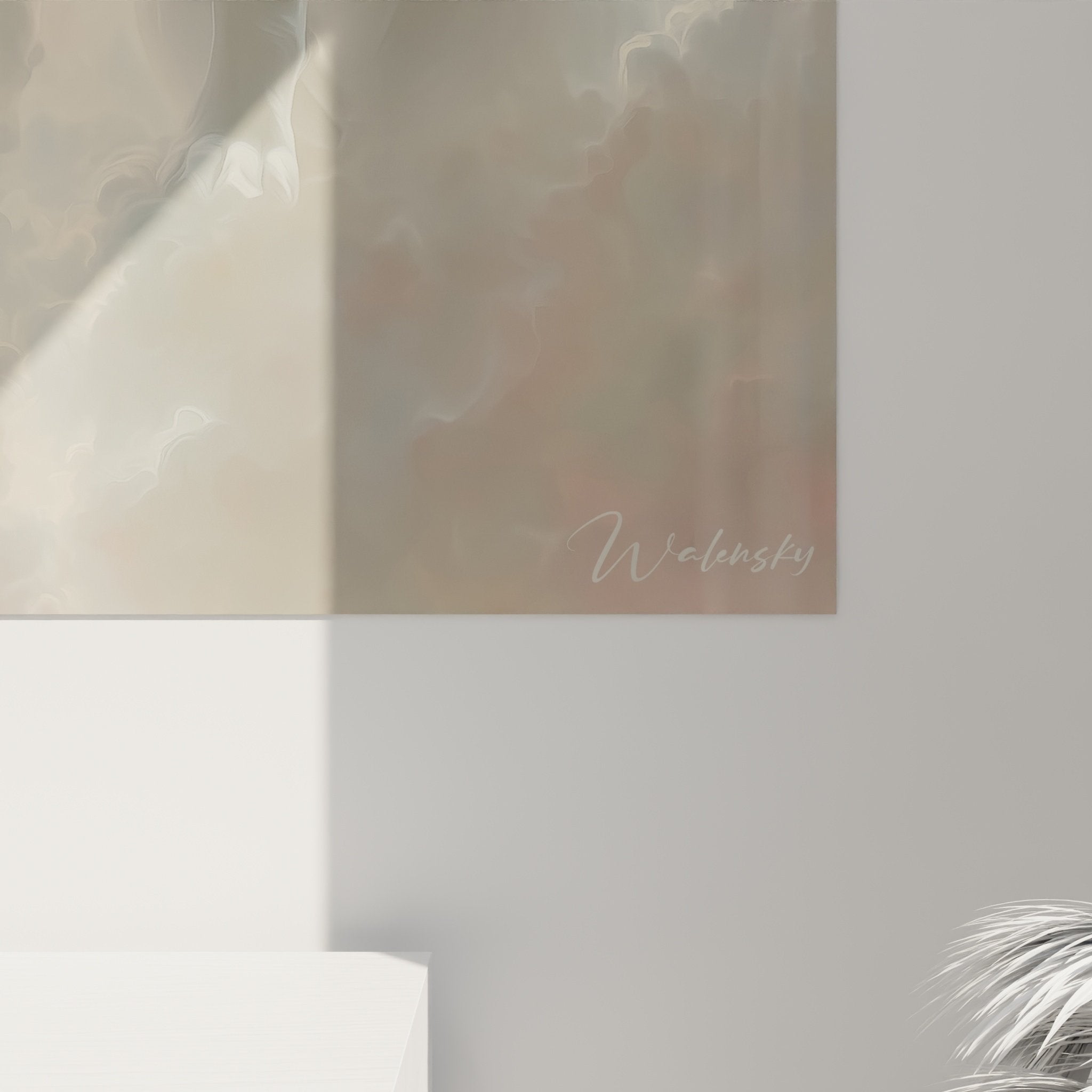 Vue ensemble tableau bull terrier celeste nuages dores integration interieur moderne