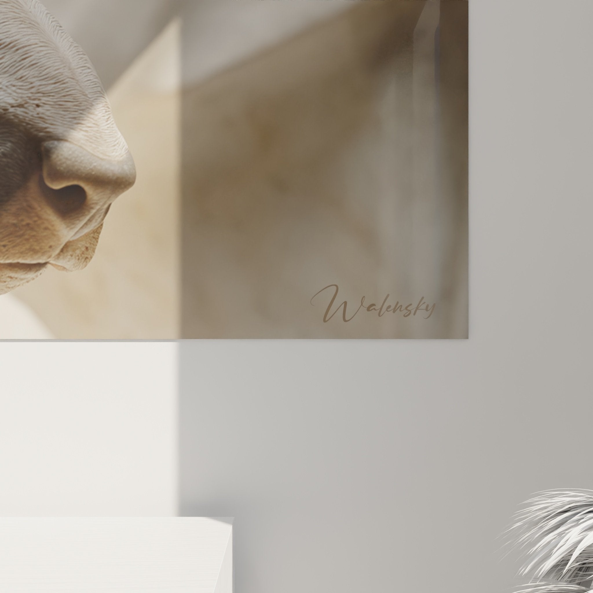 Vue ensemble tableau Bull Terrier blanc salon decoration interieur moderne