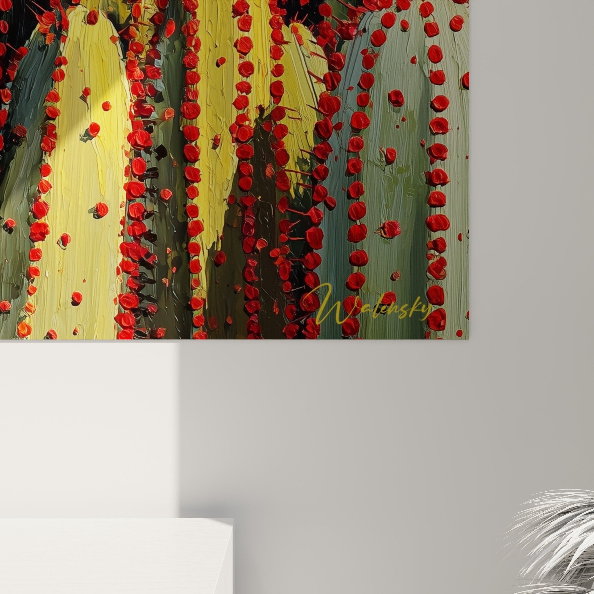 Vue perspective tableau cactus coloré décoration intérieure style moderne ethnique chic