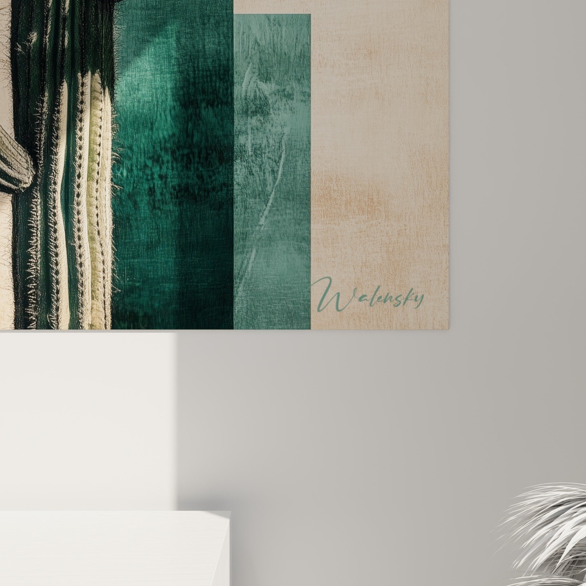 Cactus desert modern painting overview contemporary wall art decoration orange turquoise