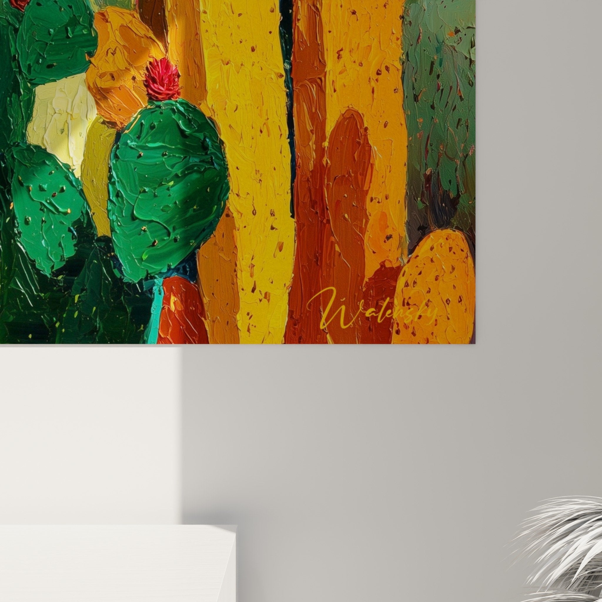 Vue ensemble tableau cactus multicolores salon moderne decoration murale cubiste jardin graphique