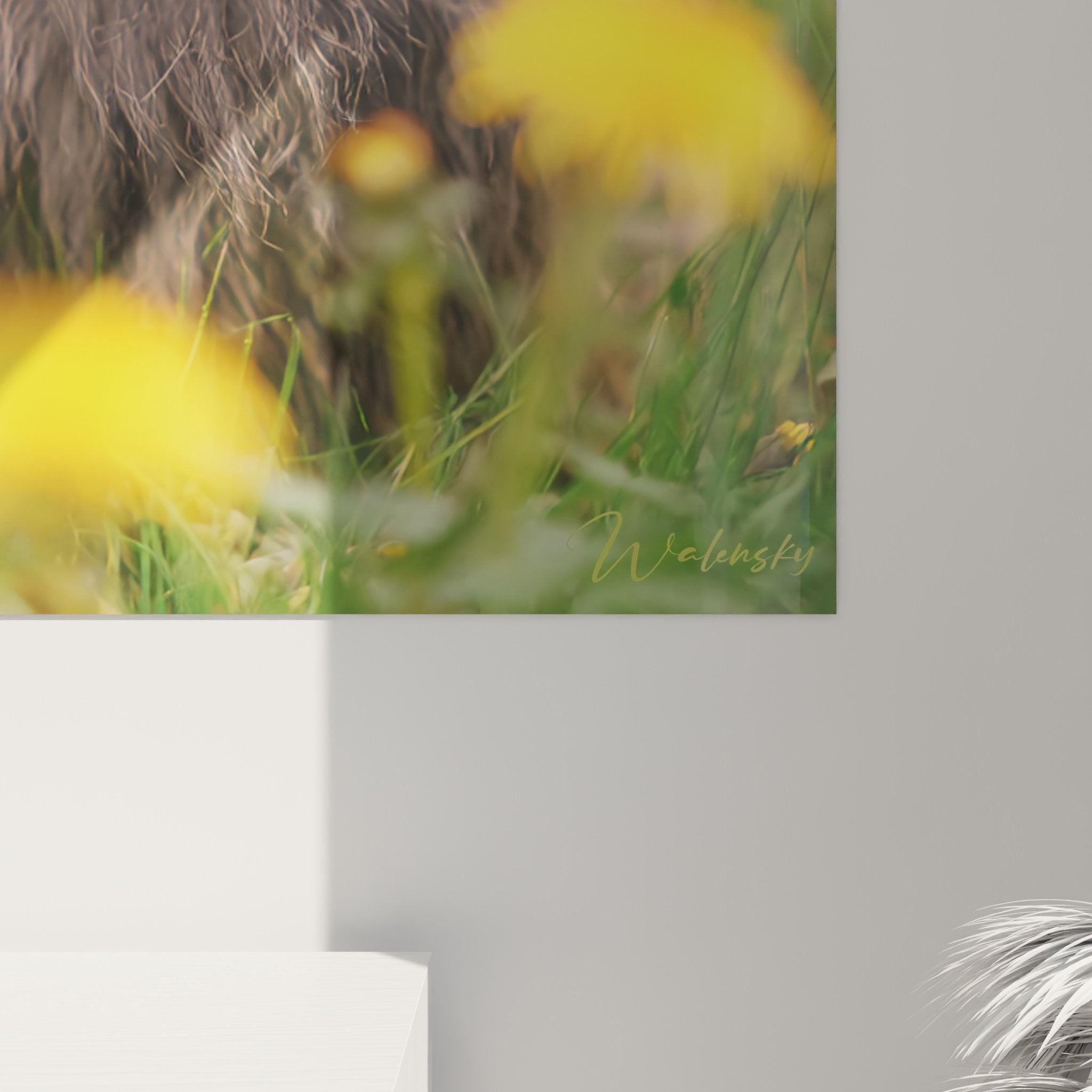 Vue ensemble tableau mural Cairn Terrier prairie fleurie decoration interieure art animalier