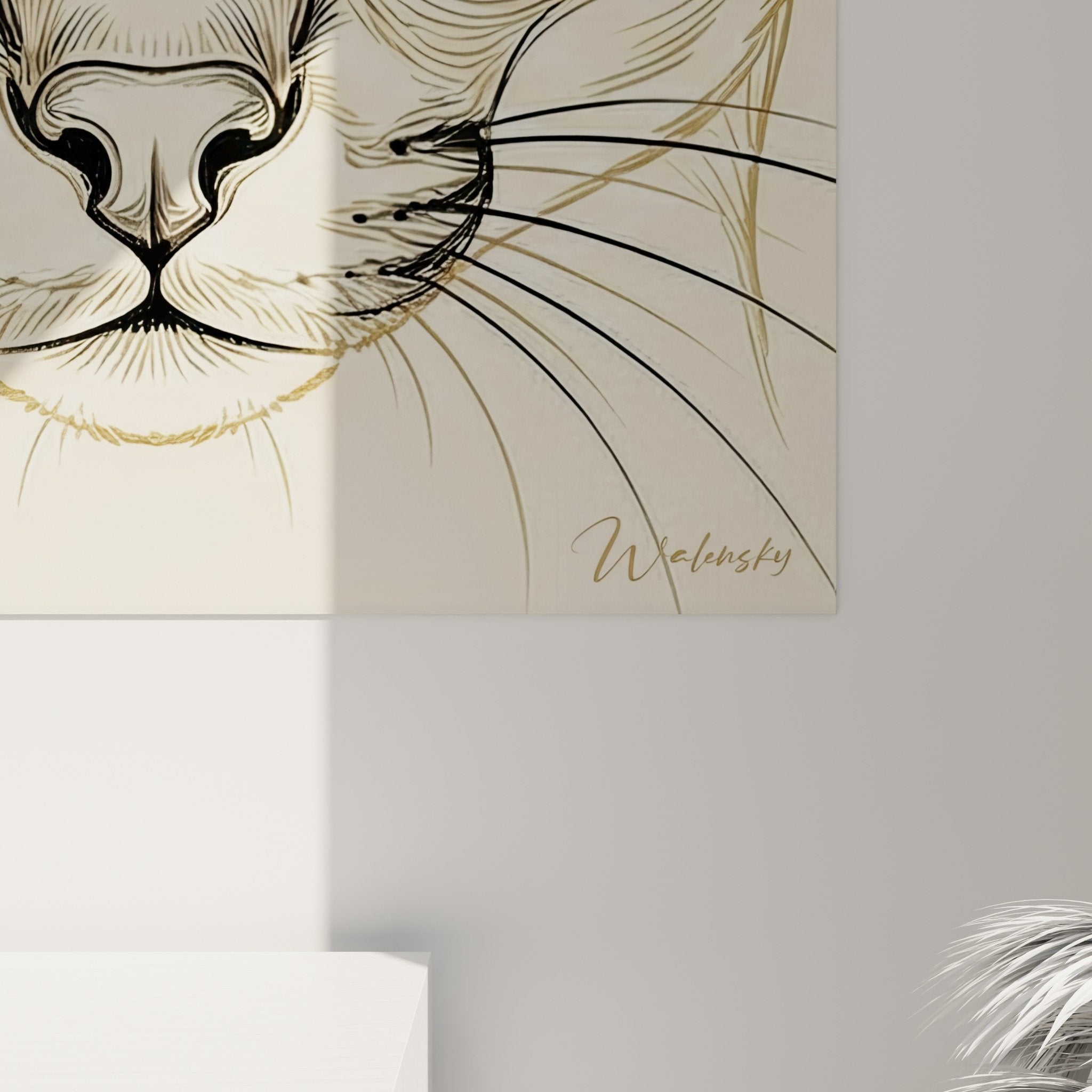 Gesamtansicht Caracal-Gemälde neutrale Töne Wanddekoration wildes Felinen-Motiv Illustration