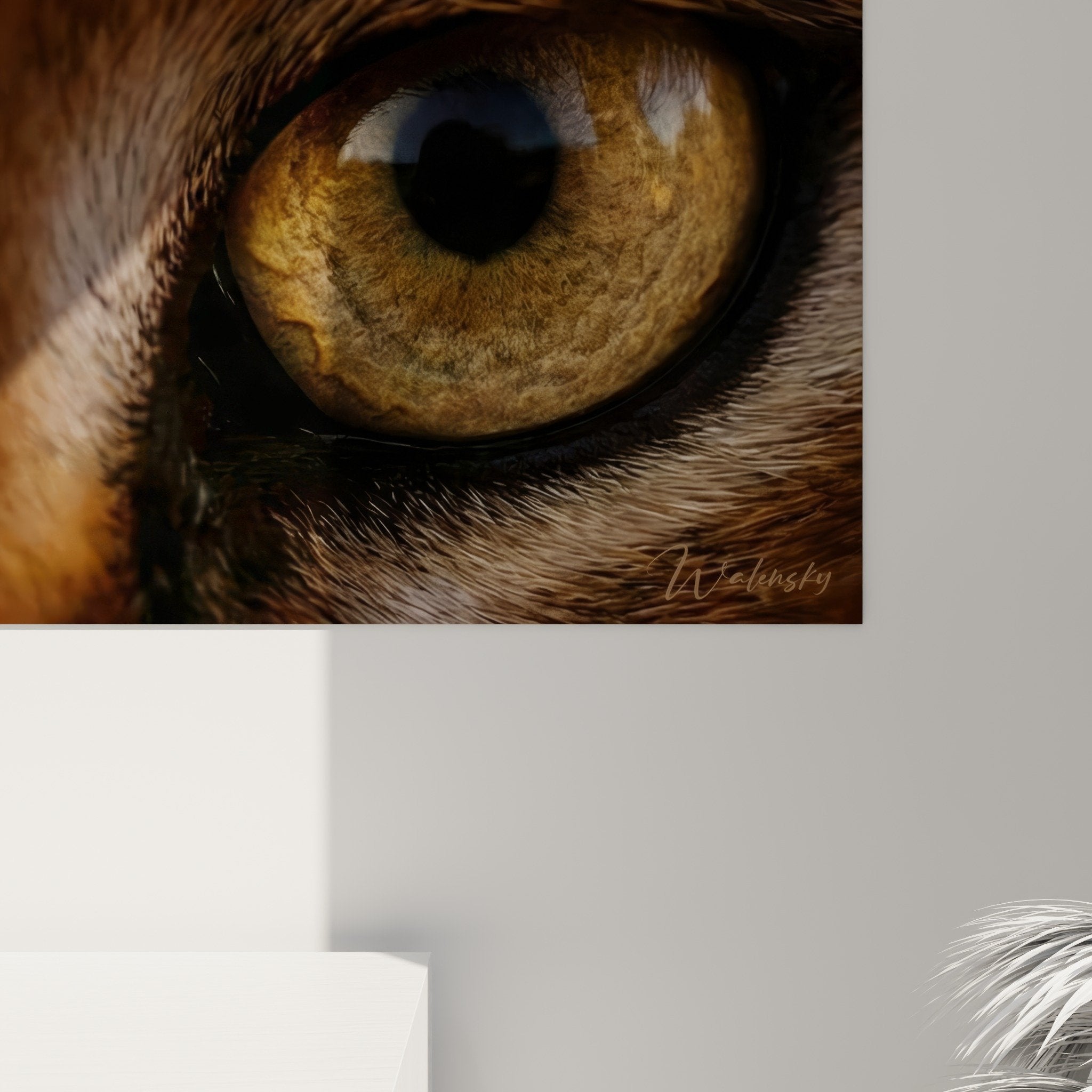 Gesamtansicht Caracal Panorama Gemälde - wildes Tier, Kupferaugen an weißer Wand