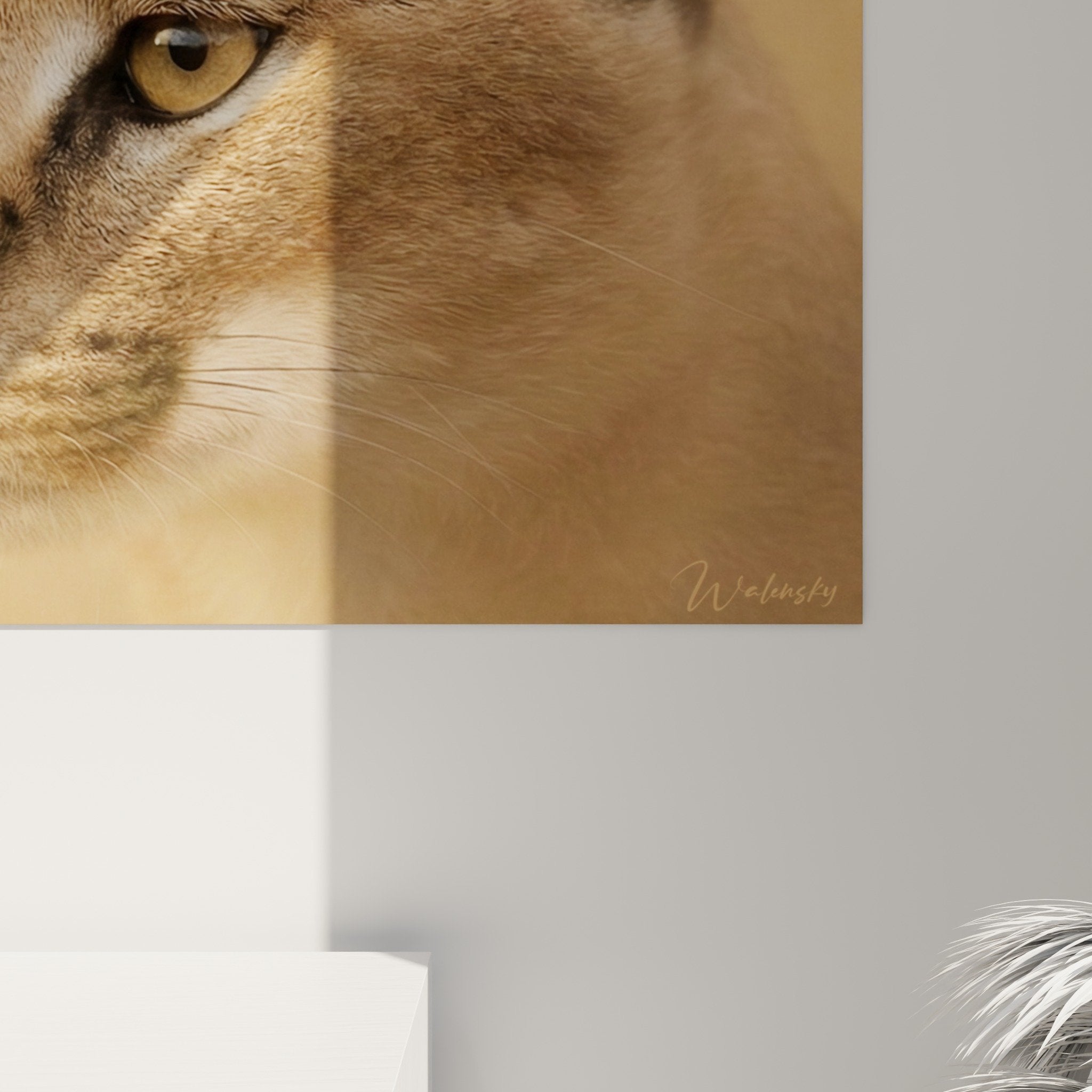 Gesamtansicht Caracal Gemälde Wohnzimmerwand Dekoration Tierkunst Porträt wildes Feliden Ocker