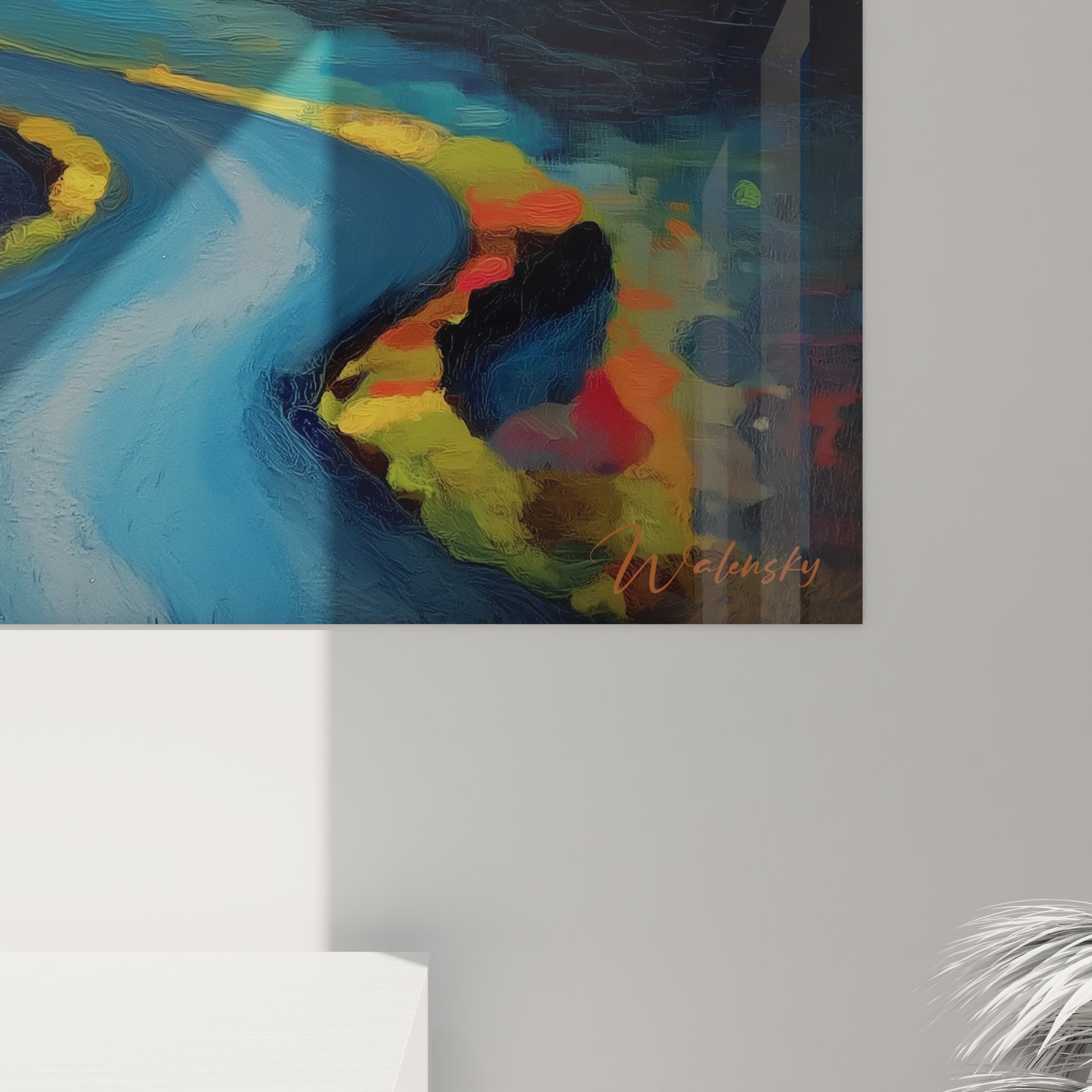 Vue ensemble tableau décoratif cascade dans intérieur moderne style contemporain