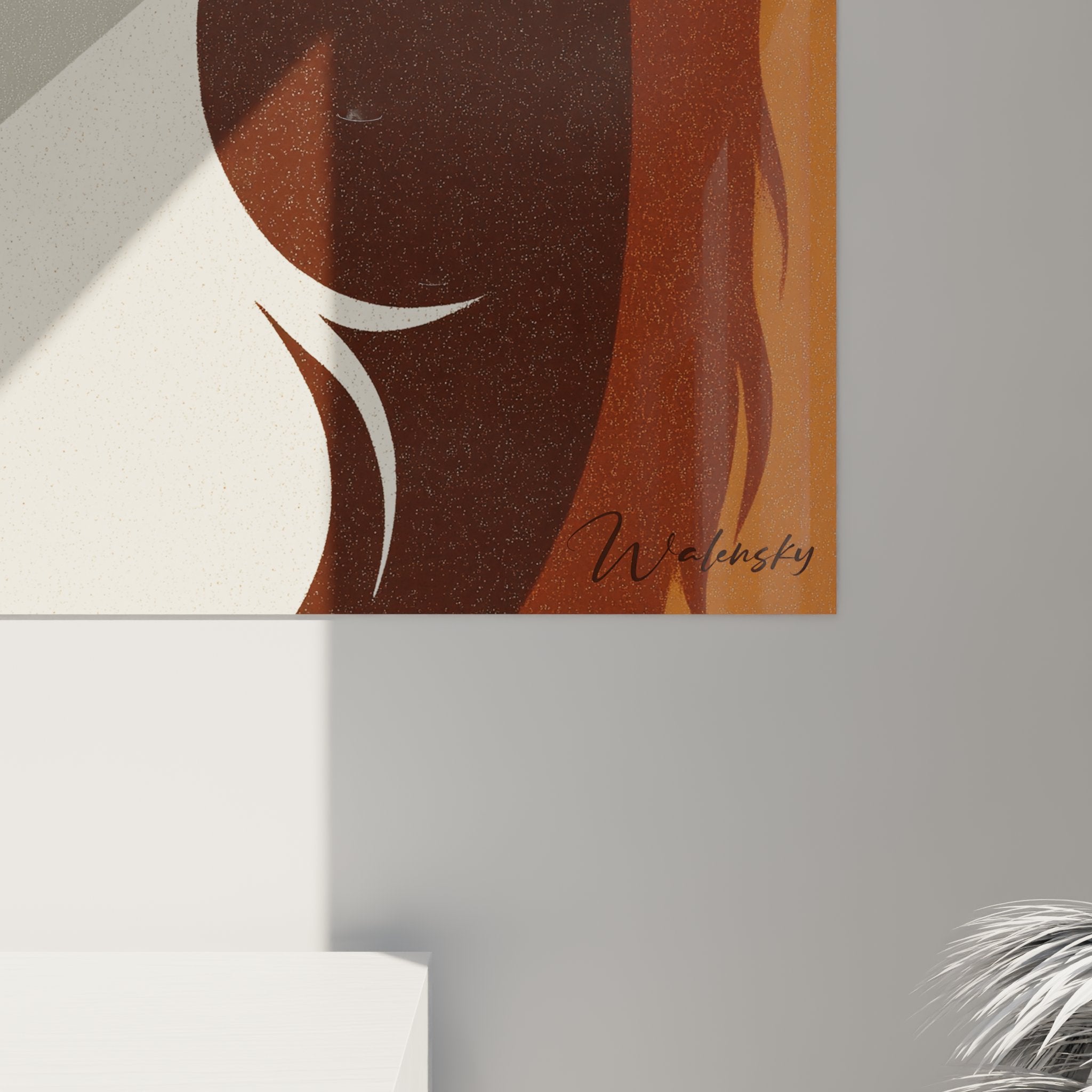 Vue ensemble tableau cavalier king charles portrait geometrique tons chauds decoration interieure