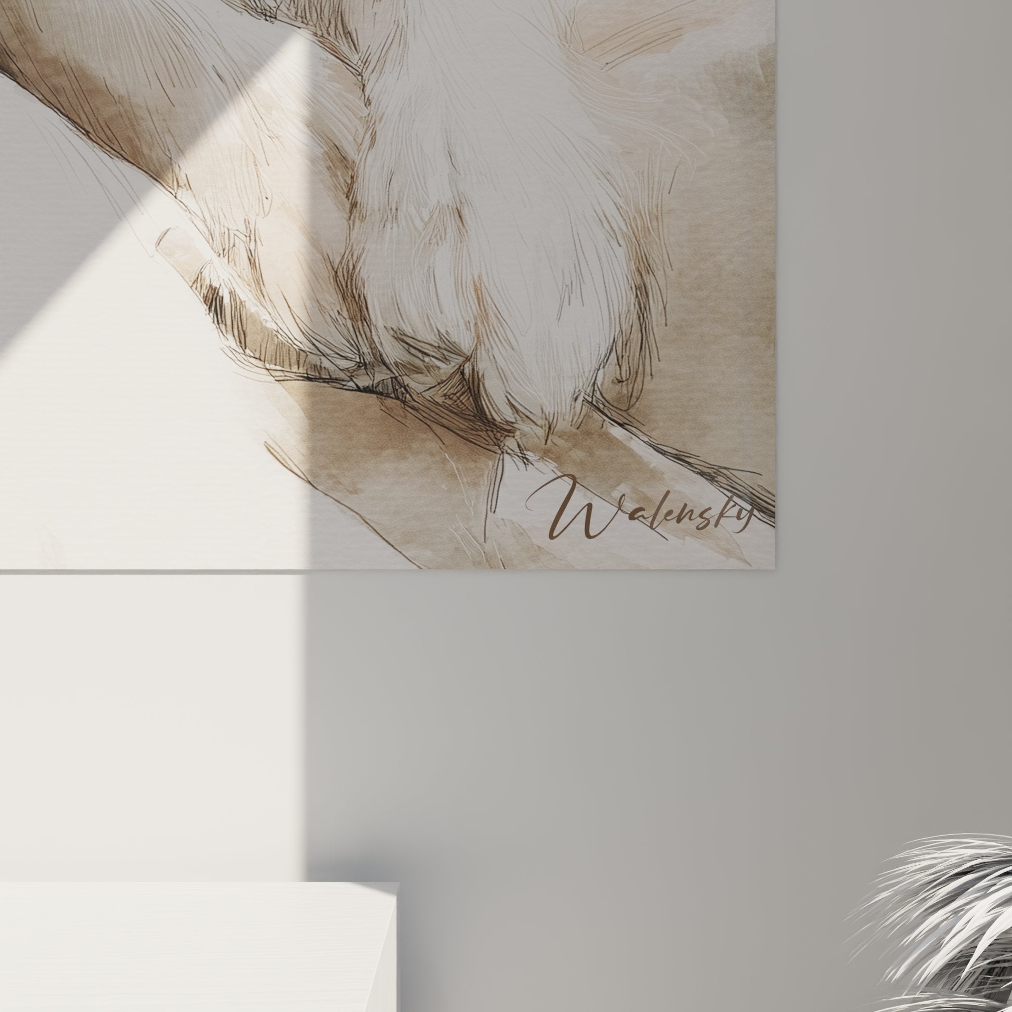 Vue ensemble tableau chien cavalier king charles moderne avec equipement futur art contemporain mural