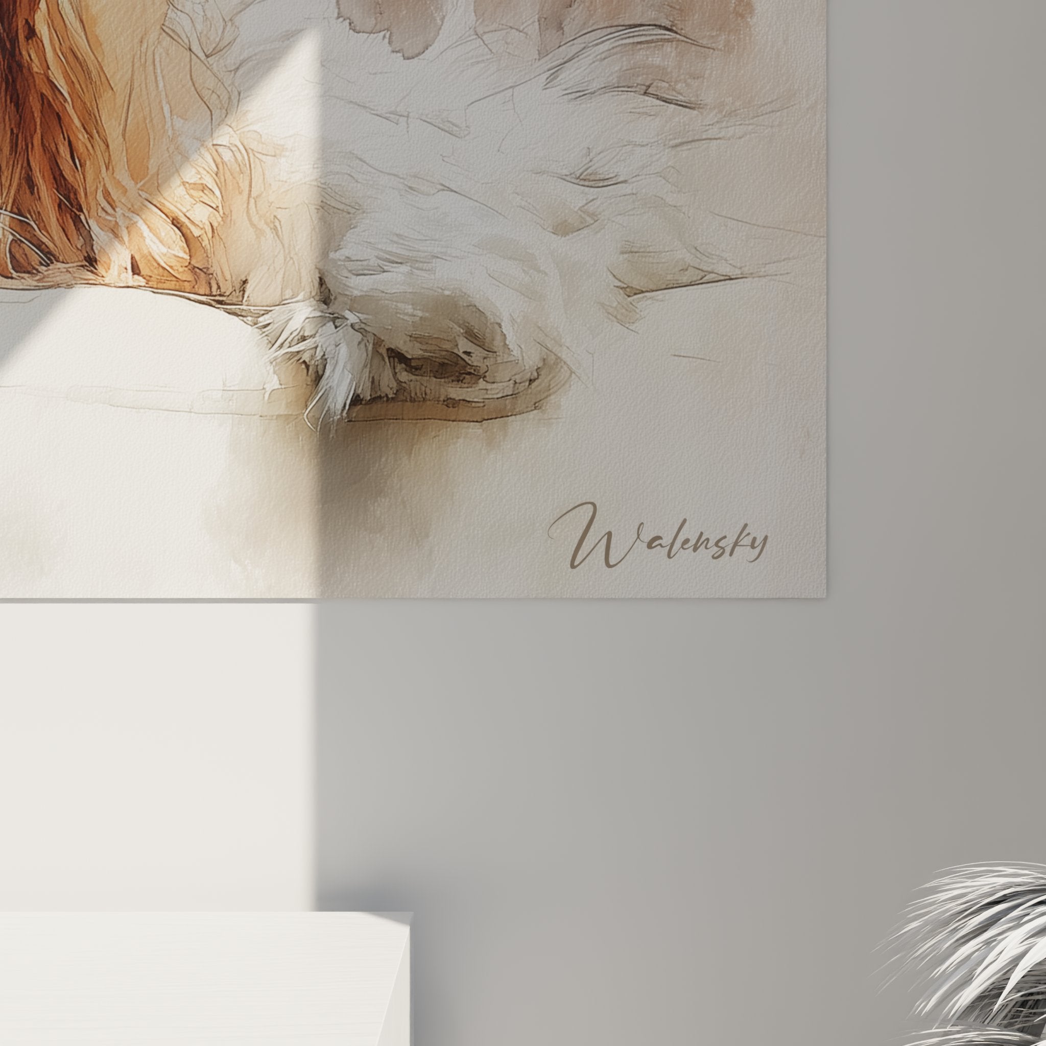 Vue ensemble tableau Cavalier King Charles décoration intérieur style contemporain art mural animalier