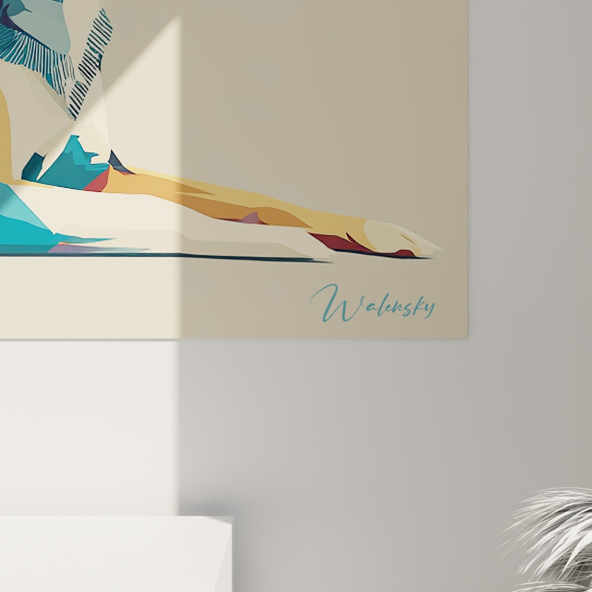 Vue ensemble tableau Australian Cattle Dog geometrique decoration murale contemporaine salon moderne