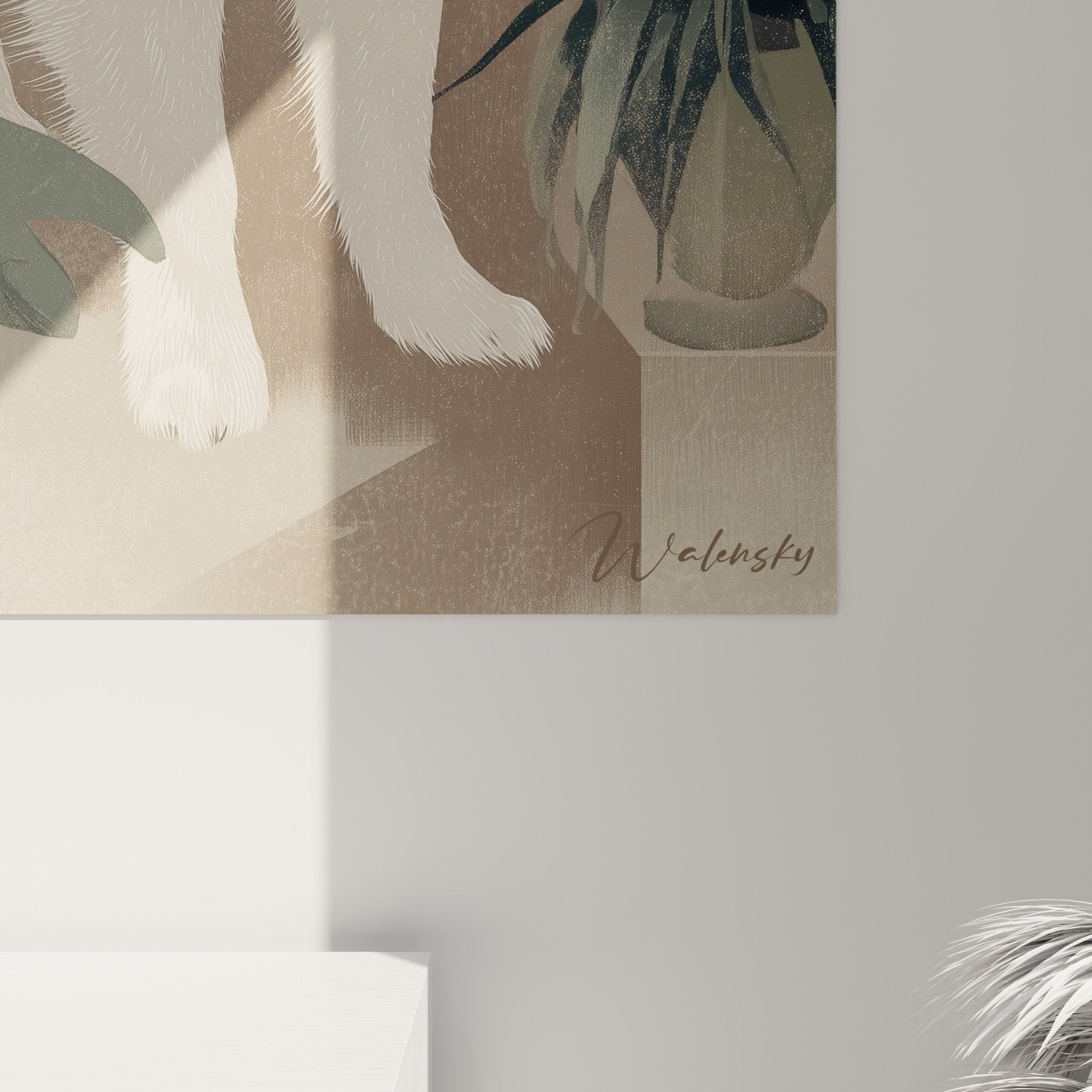 Vue ensemble tableau mural Spitz Japonais style oriental tons roses verts beiges