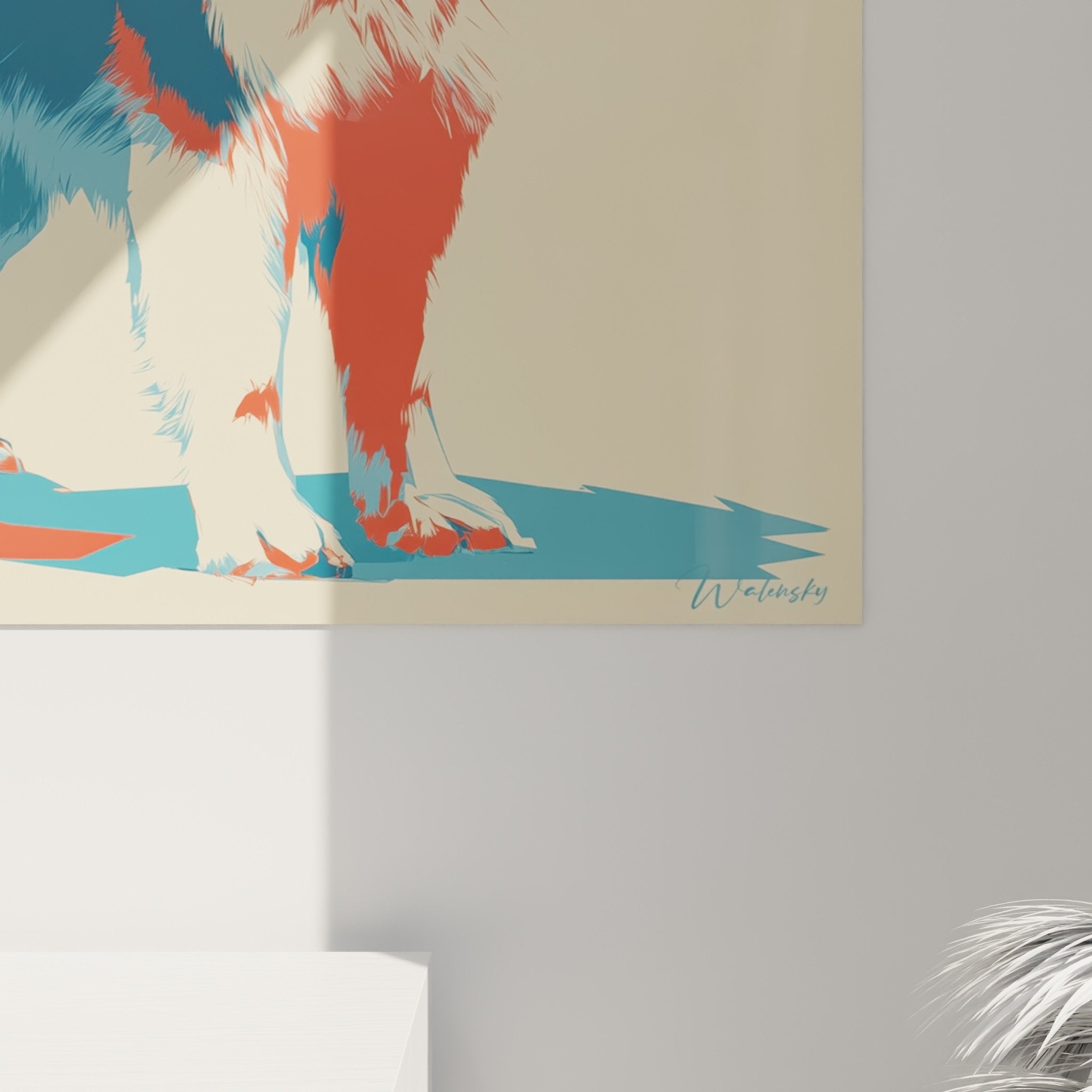 Full view Nordic dog painting modern interior decoration white wall