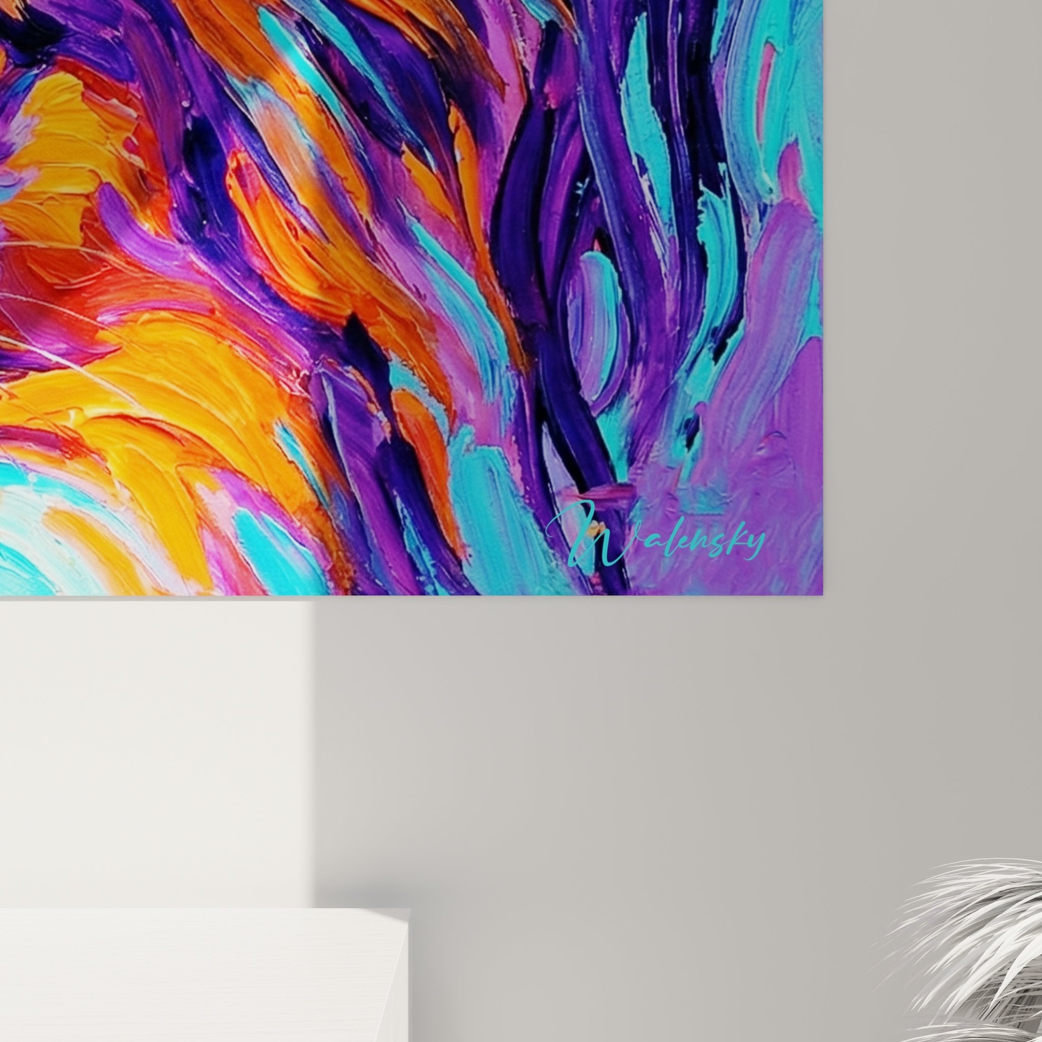 Vue ensemble tableau portrait chien papillon art contemporain couleurs vibrantes
