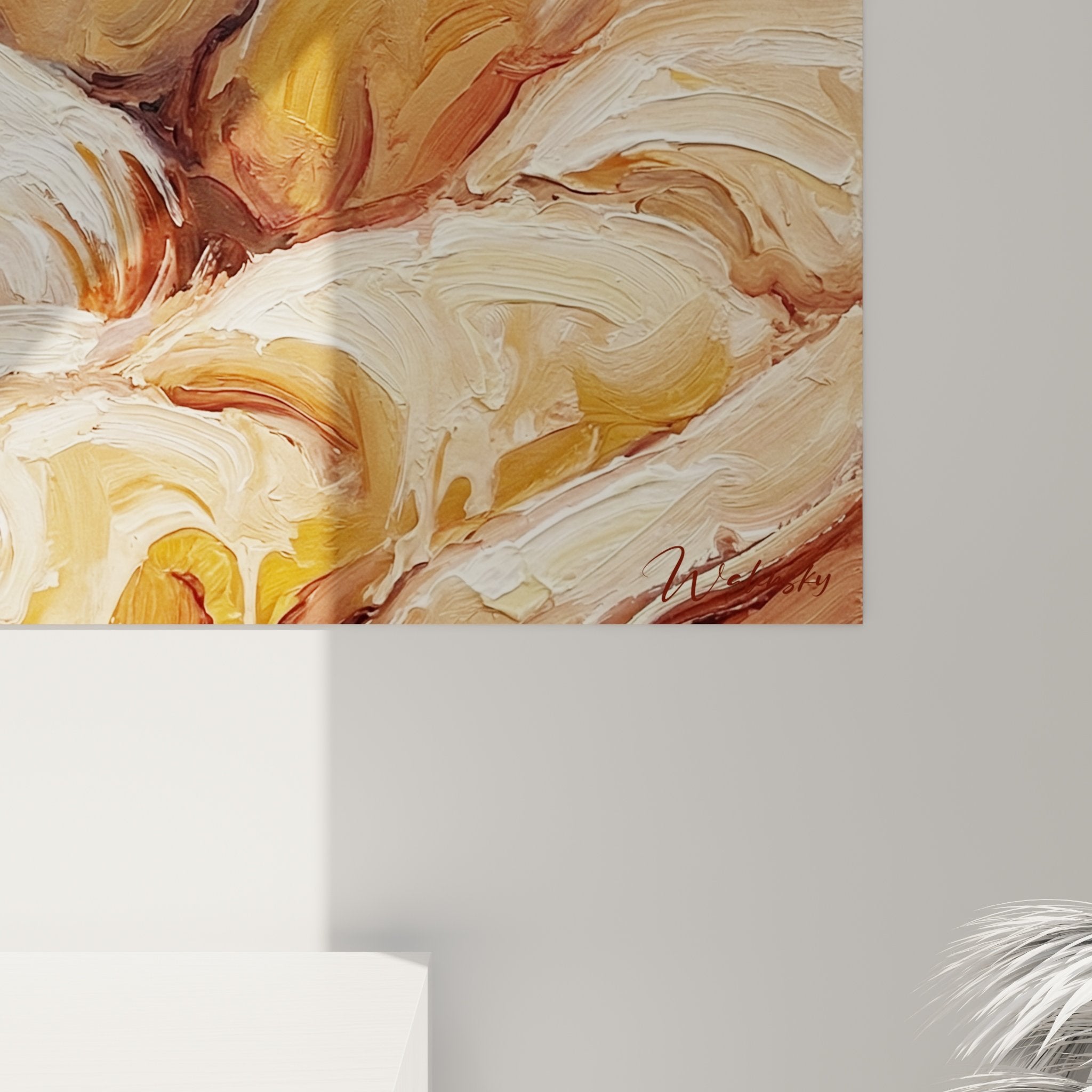 Vue ensemble tableau chien papillon endormi décoration murale tons neutres