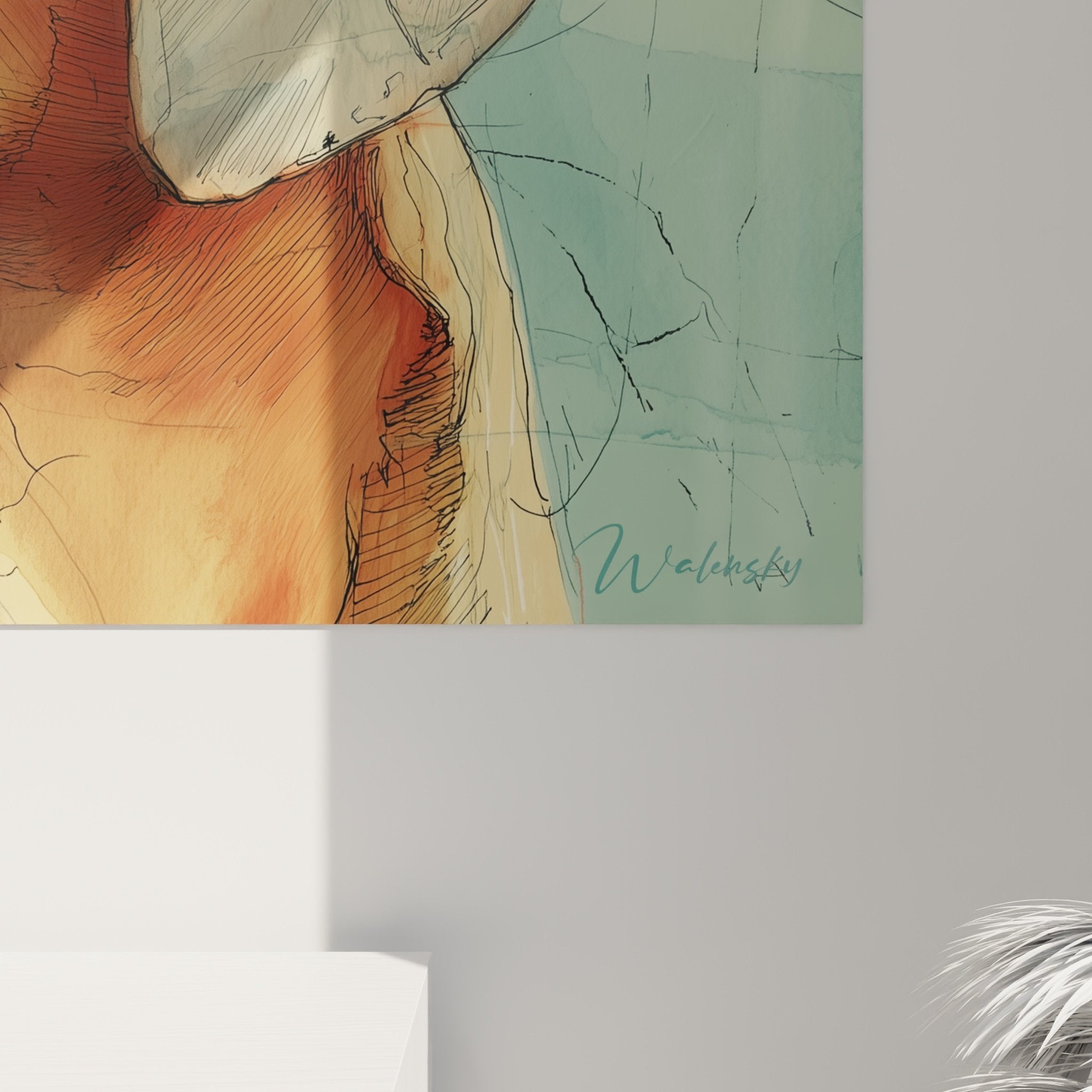 Vue ensemble tableau Rhodesian Ridgeback regard vers le haut, composition verticale, art animalier emotionnel decoration