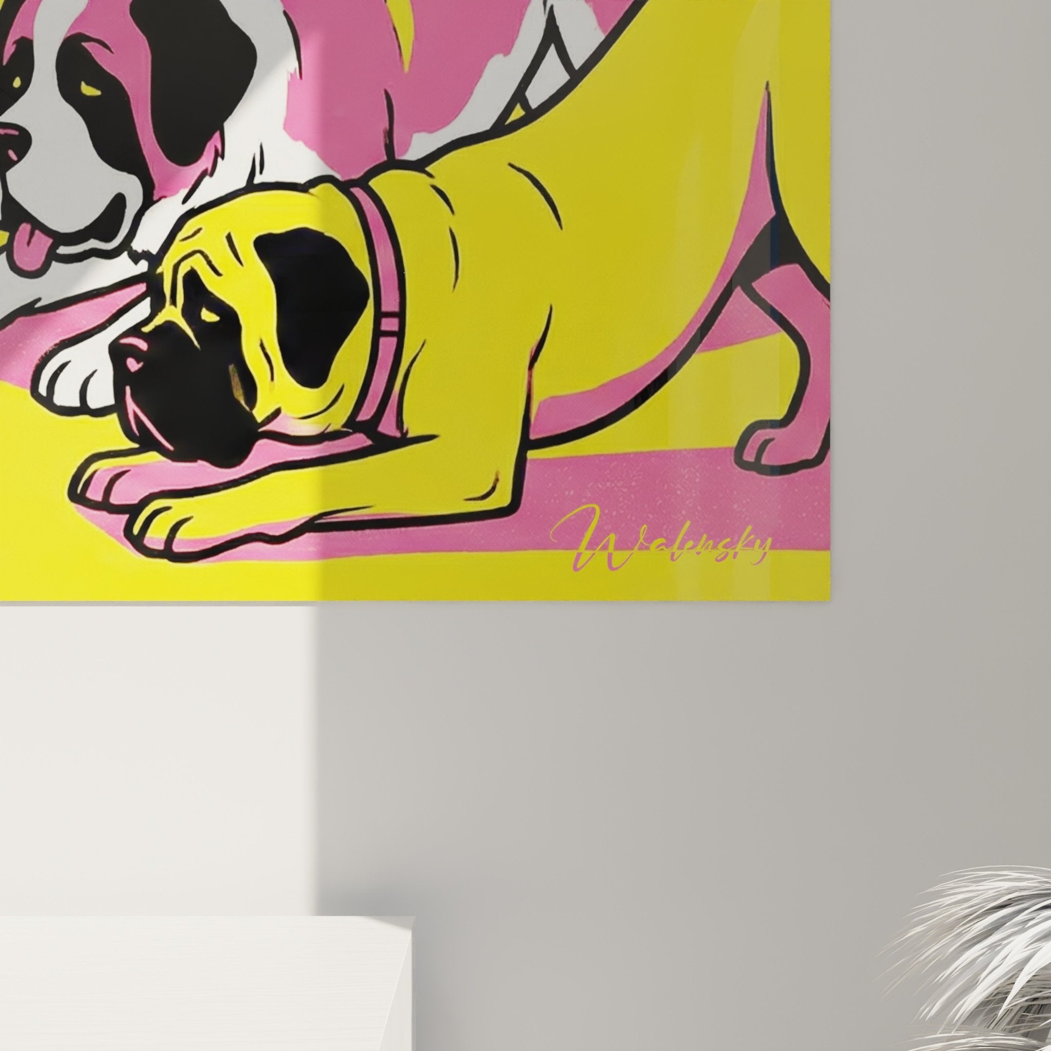 Vue ensemble tableau chiens pop art Fox Terrier central explosion couleurs décoration moderne