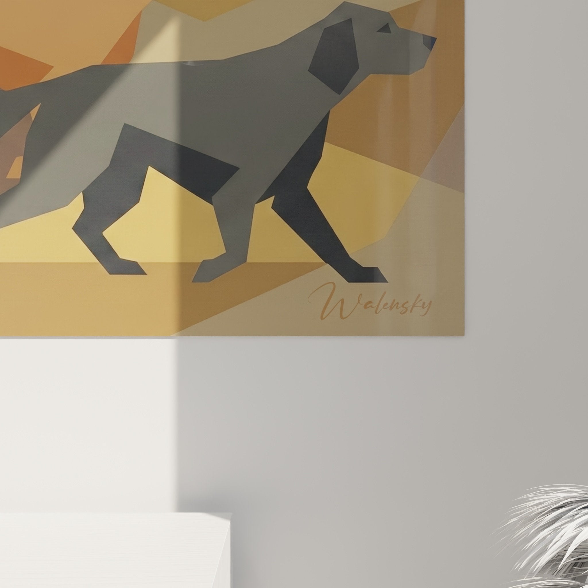vista d'insieme quadro cani geometrici decorazione interni moderni arte contemporanea multicolore