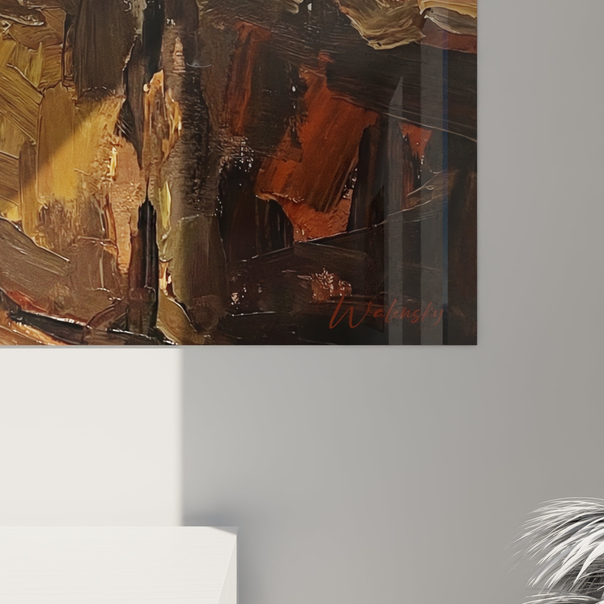 Vue ensemble tableau chihuahua atelier rustique decoration murale tons chauds style authentique