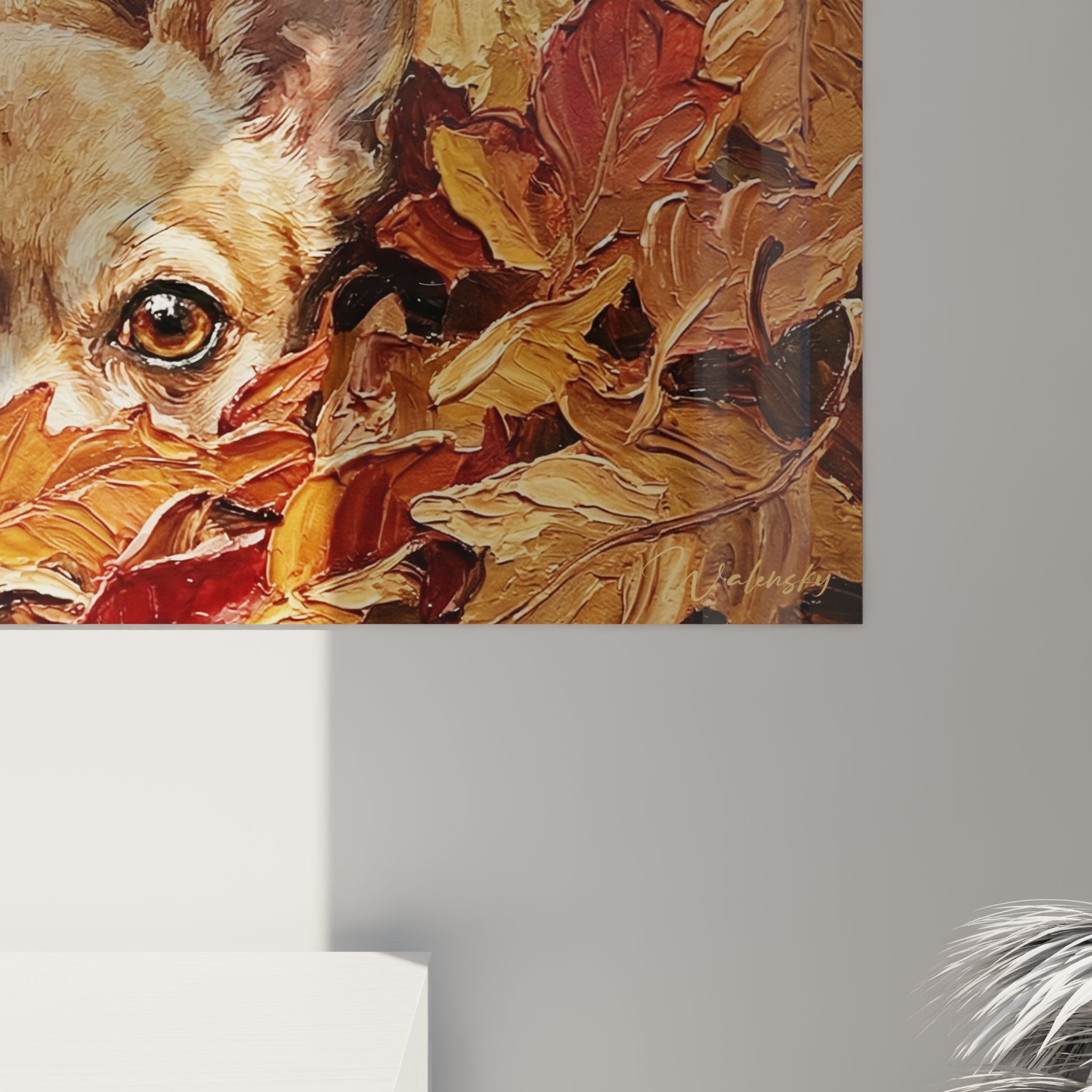 vue ensemble tableau chihuahua automnal decoration murale tons chauds dores ambiance cocooning