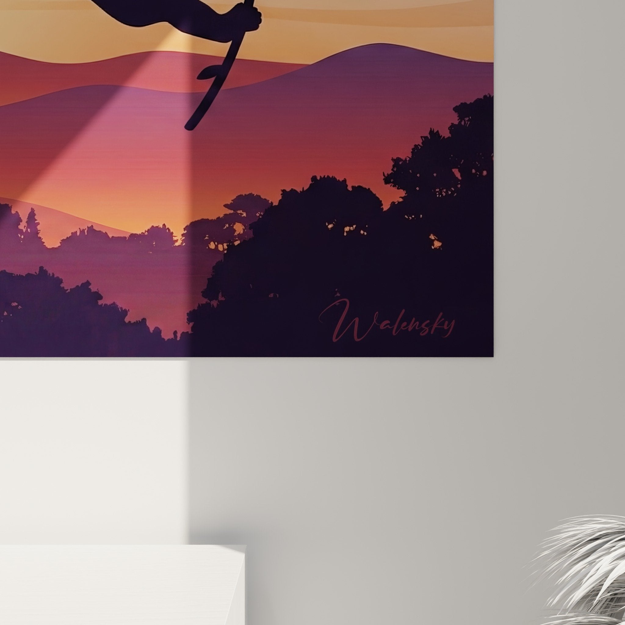 Vue ensemble tableau chimpanzé coucher soleil montagnes décoration intérieur moderne nature sauvage art mural