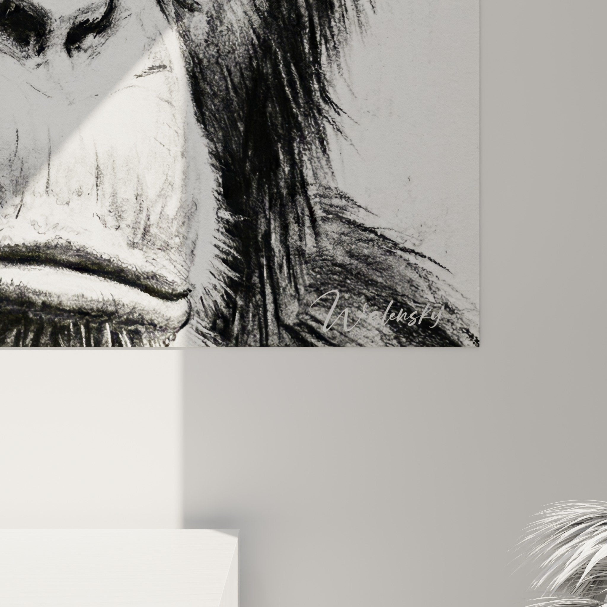 vue ensemble tableau chimpanze noir blanc salon decoration contemporaine