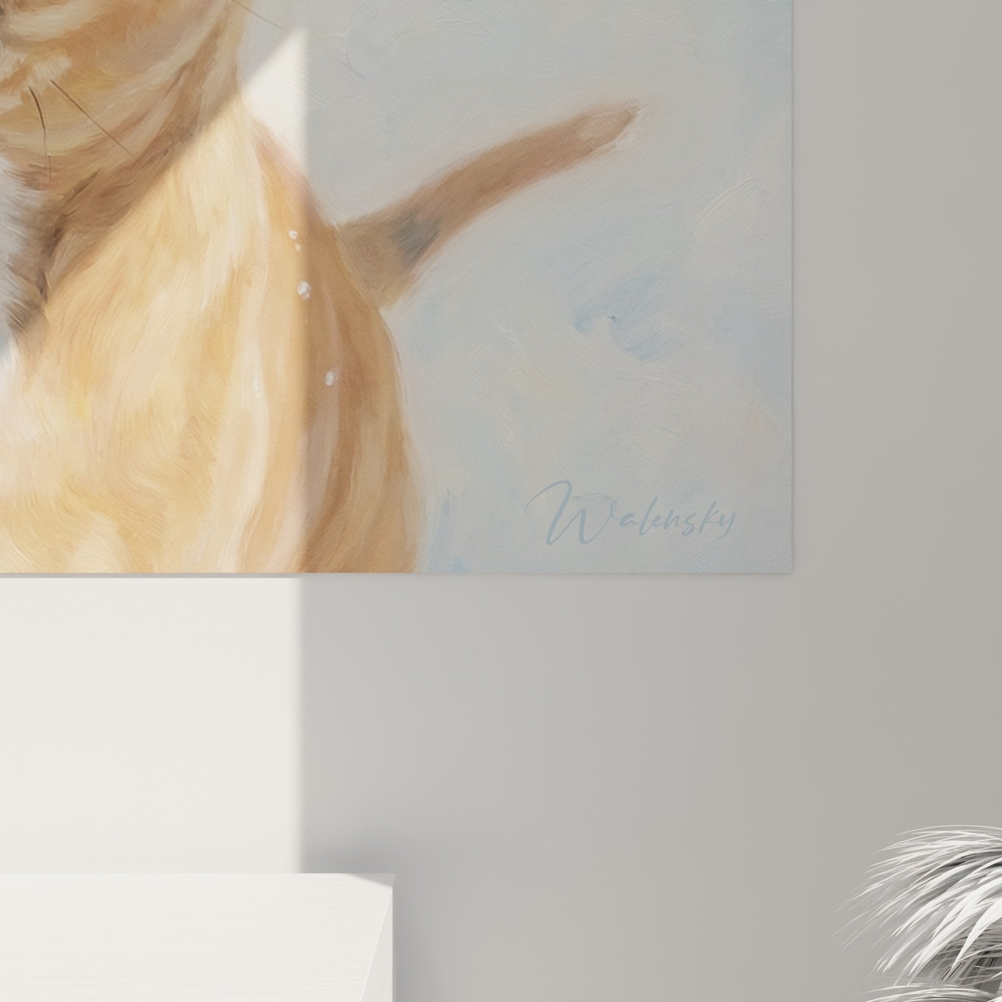 Übersicht des Gemäldes Staffordshire Bull Terrier Welpe Winter in zeitgenössischem Interieur mit sanften Farben