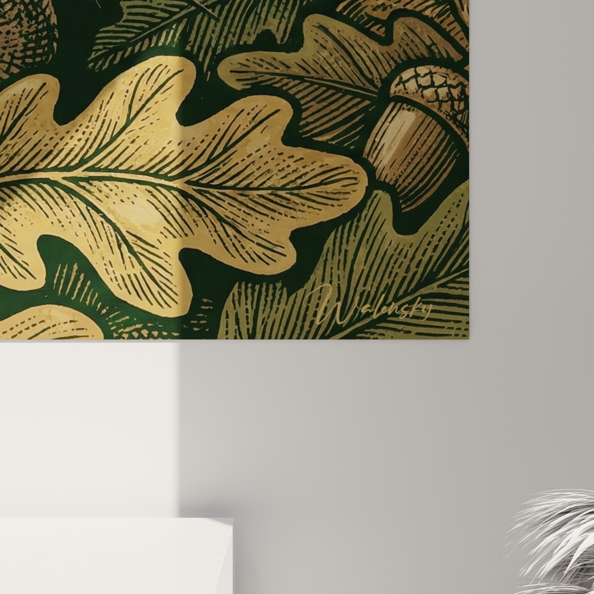 Gesamtansicht Waldschweinsgemälde vergoldet grün Wandkunstintegration authentische Naturdekorationr