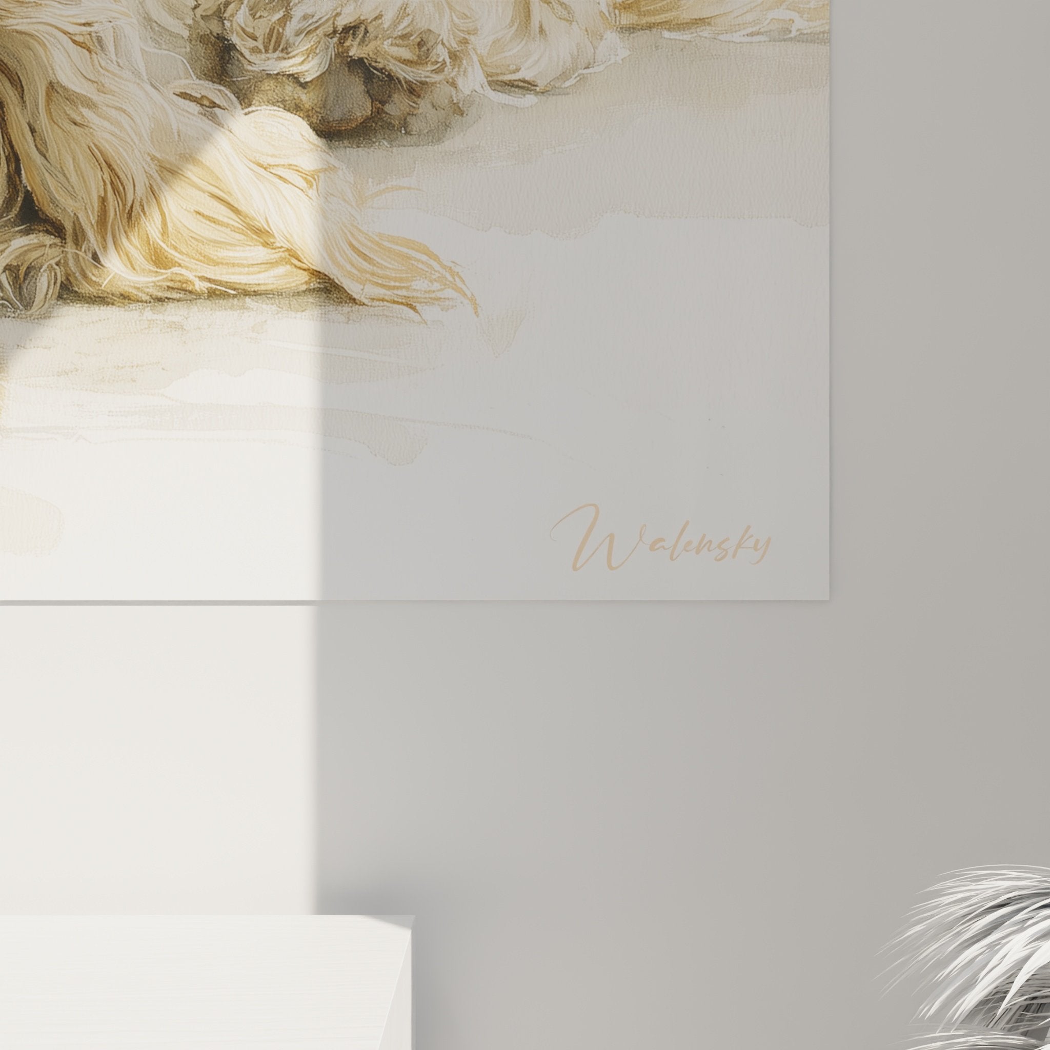 vue ensemble tableau cocker americain endormi fond clair decoration murale chien paisible