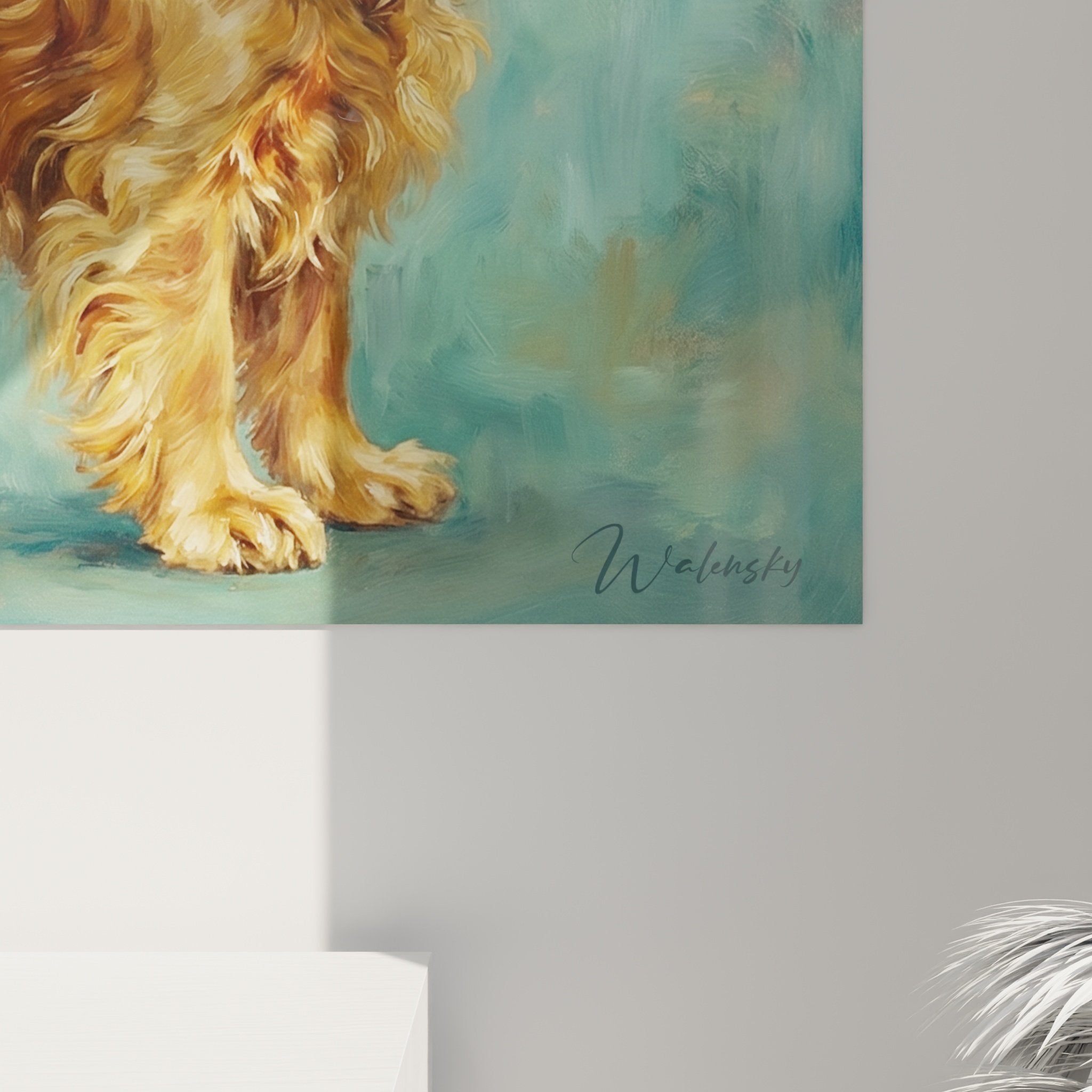 vue ensemble tableau mural cocker epagneul papillons dores art contemporain decoration interieur