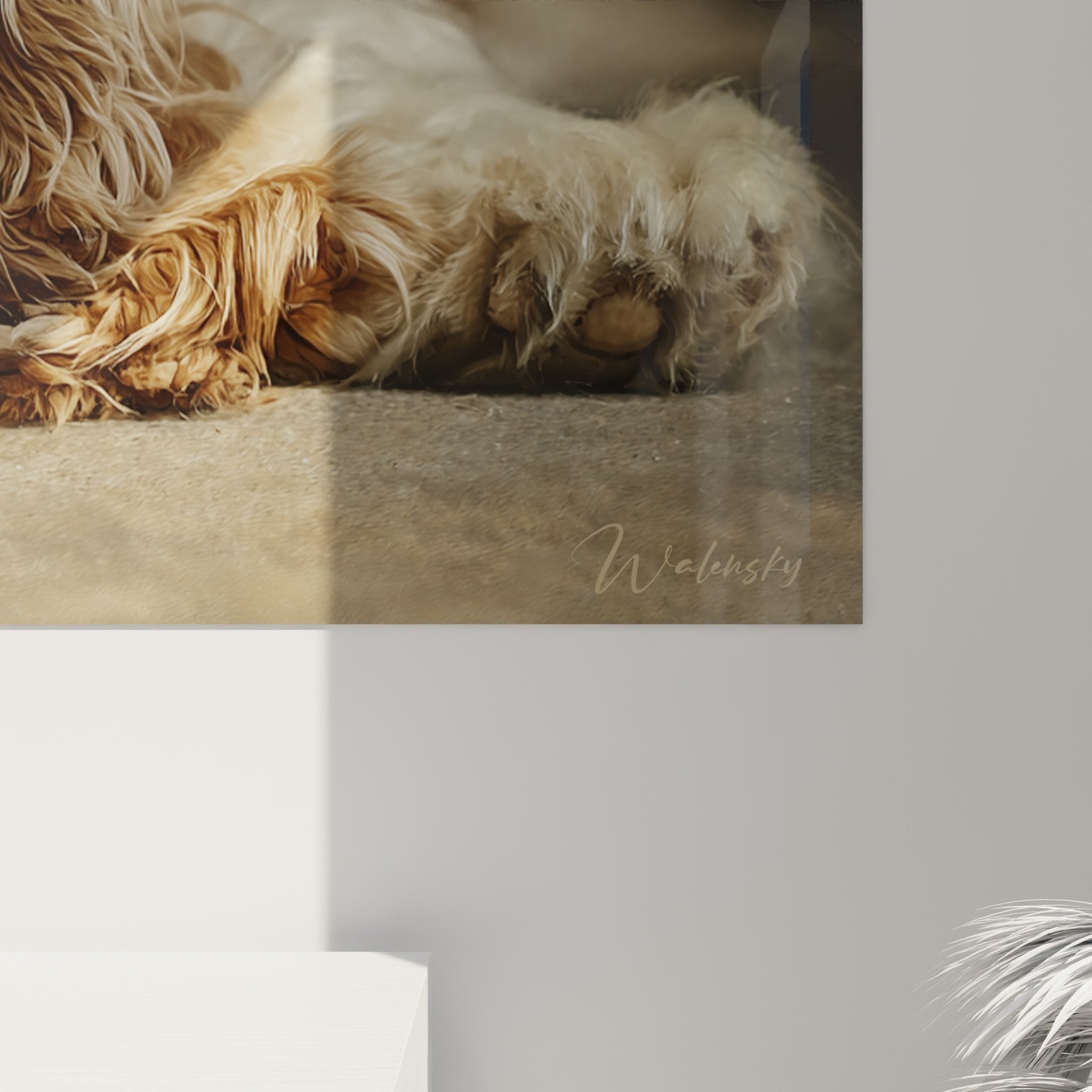 Vue ensemble tableau cocker americain salon decoration murale chien allonge style realiste