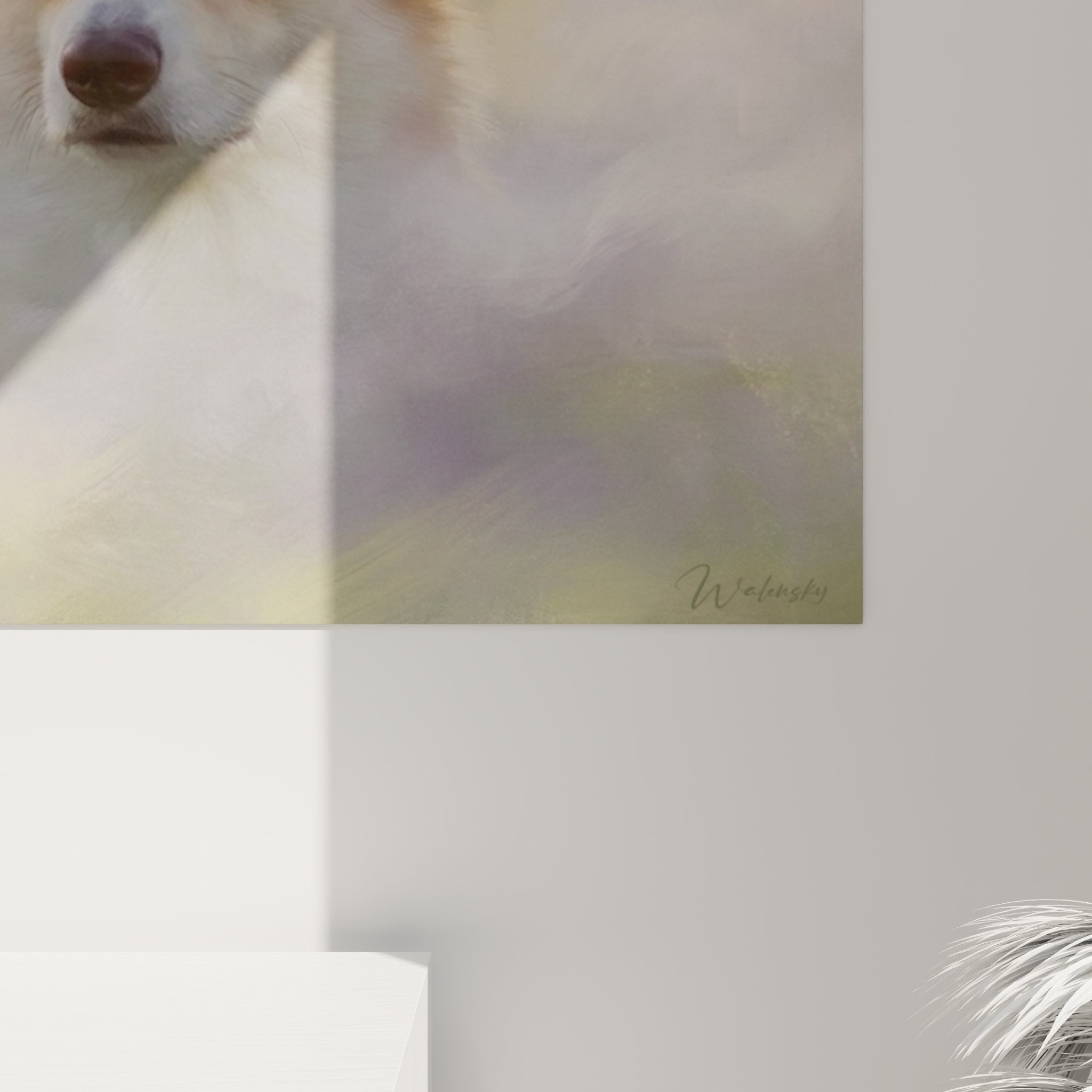 Gesamtansicht Gemälde Corgi Pembroke Porträt leuchtende Pastelltöne Innendekoration