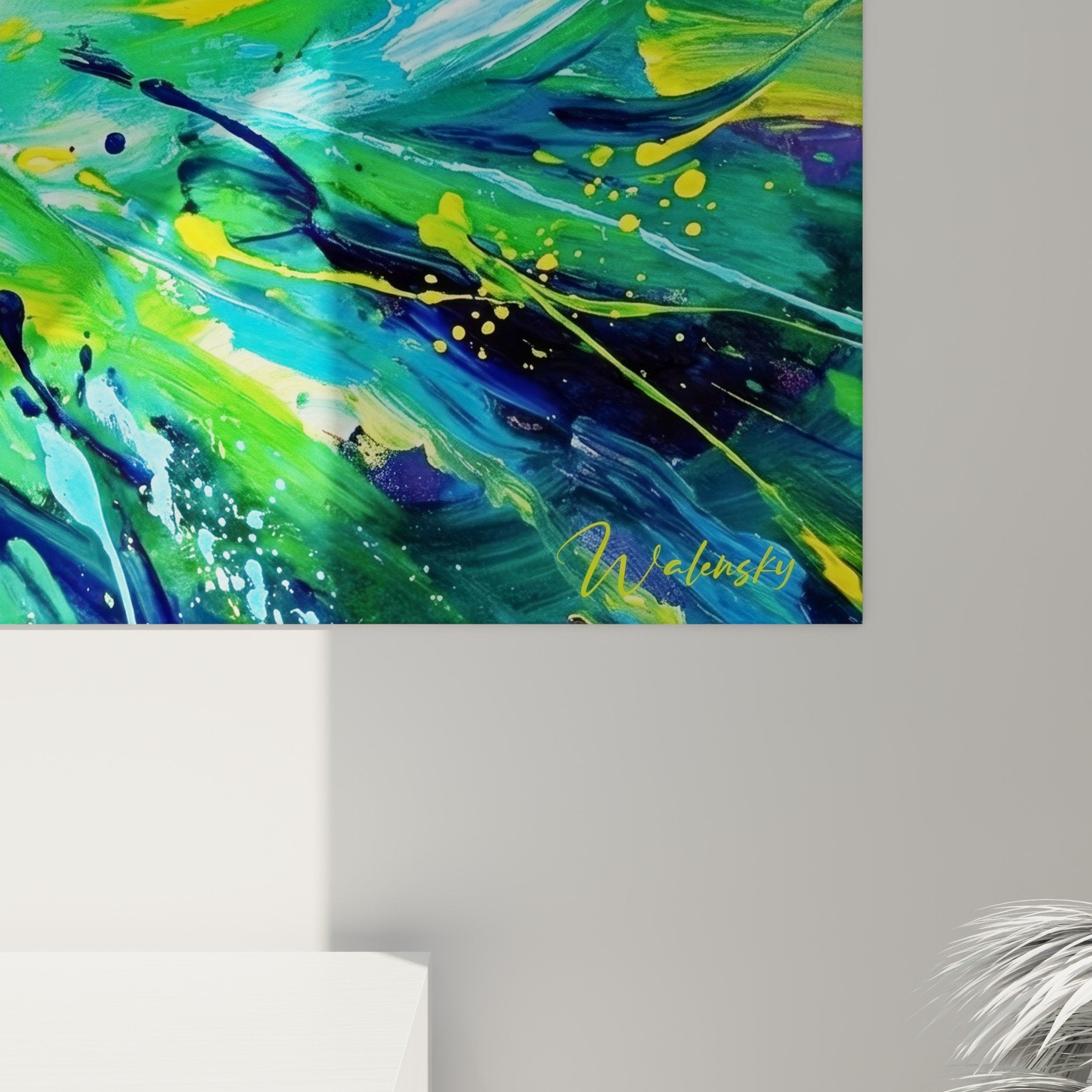 Gesamtansicht expressionistisches Krötenbild Innenraumdekoration zeitgenössische Kunst lebendige Farben Krötenlimited Edition