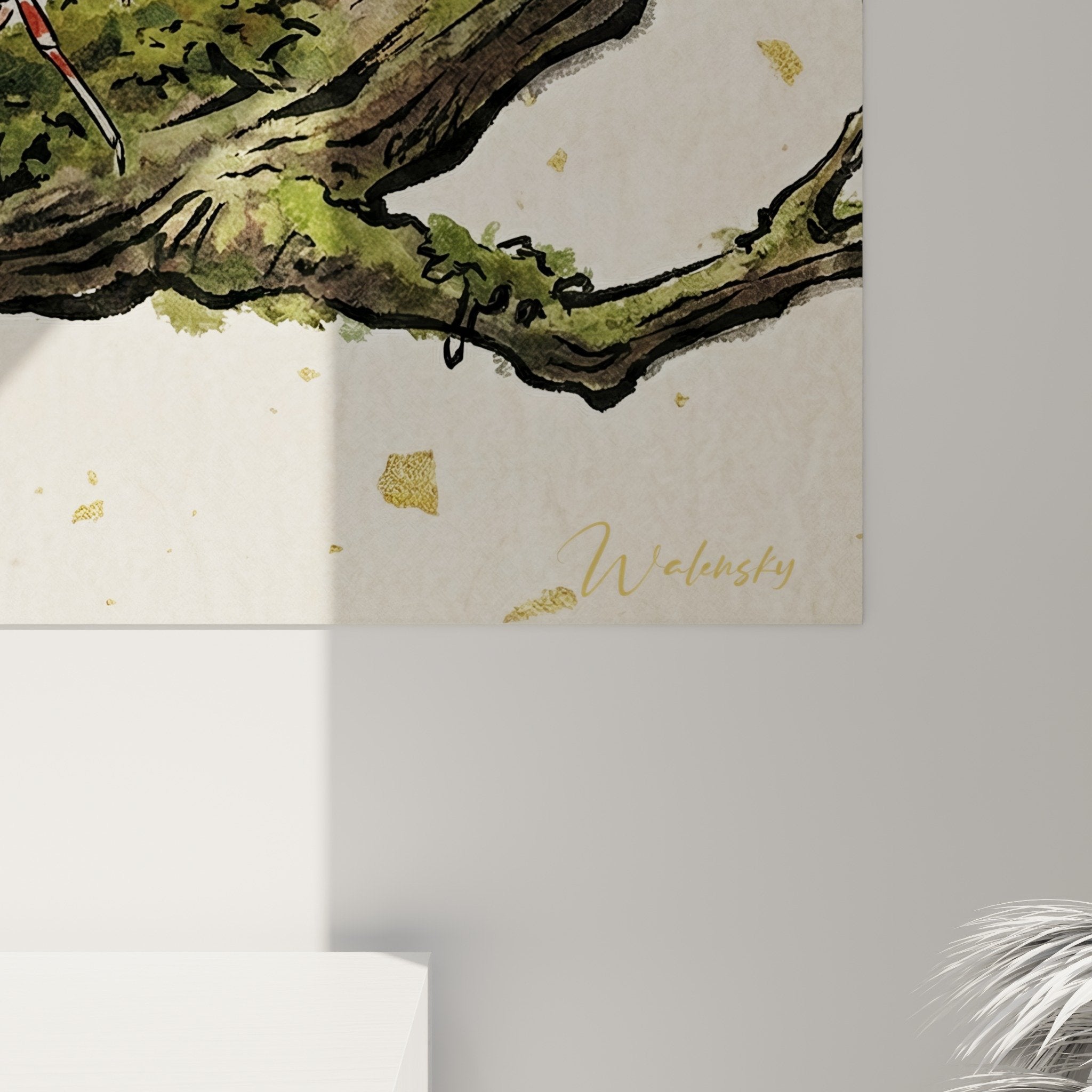 Vue ensemble tableau crevette japonais mur beige décoration intérieur zen naturel Edition Crevette