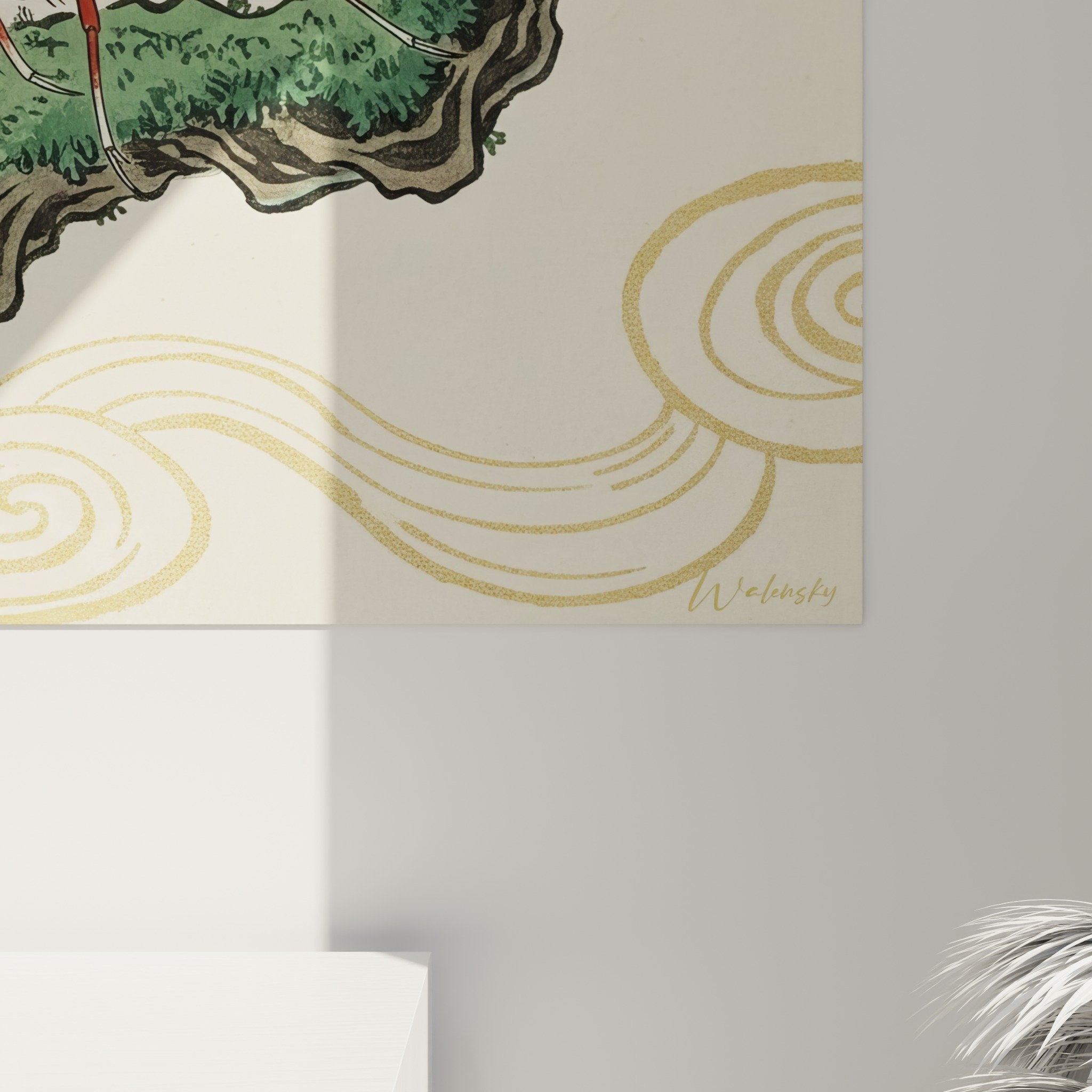 Gesamtansicht Kunstdruck Garnele Meeresrot mit goldenen Spiralmuster japanische Kunst Shrimp Edition