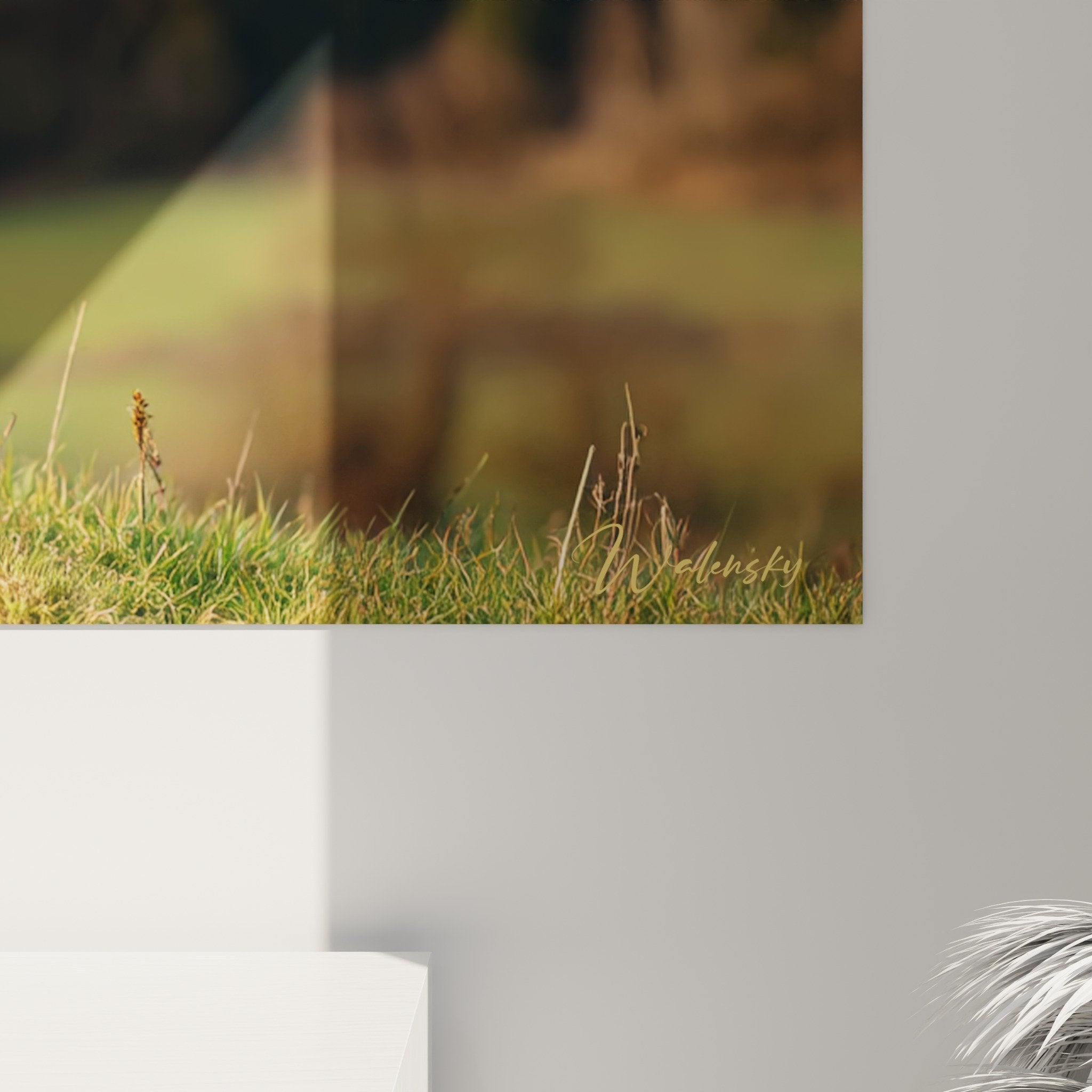 Vue ensemble tableau Deerhound contemplateur salon decoration murale harmonieuse couleurs naturelles ambiance