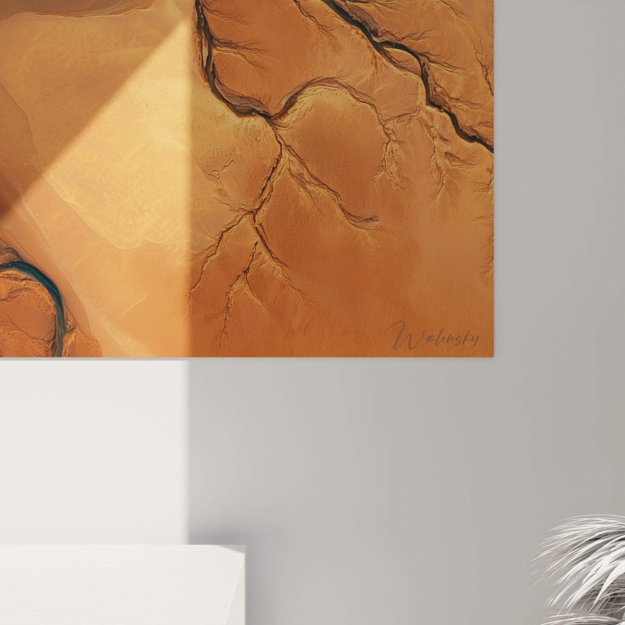 Vue ensemble tableau delta fluvial orange bleu feng shui nord-est terre decoration murale