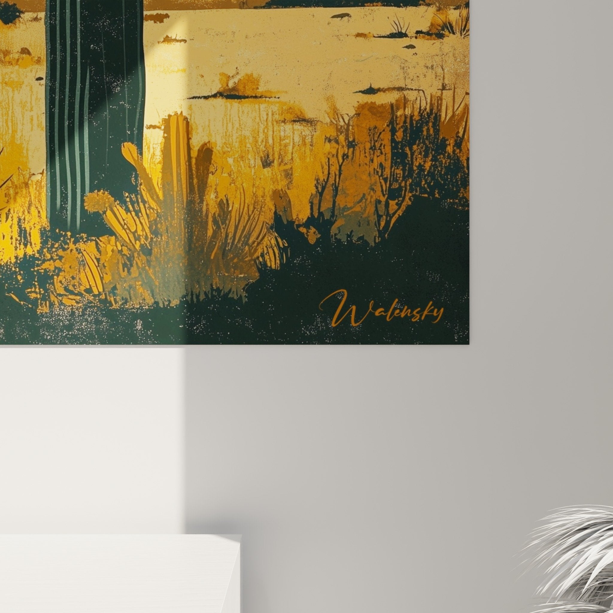 Vue ensemble tableau desert americain cactus montagne ciel turquoise decoration murale moderne