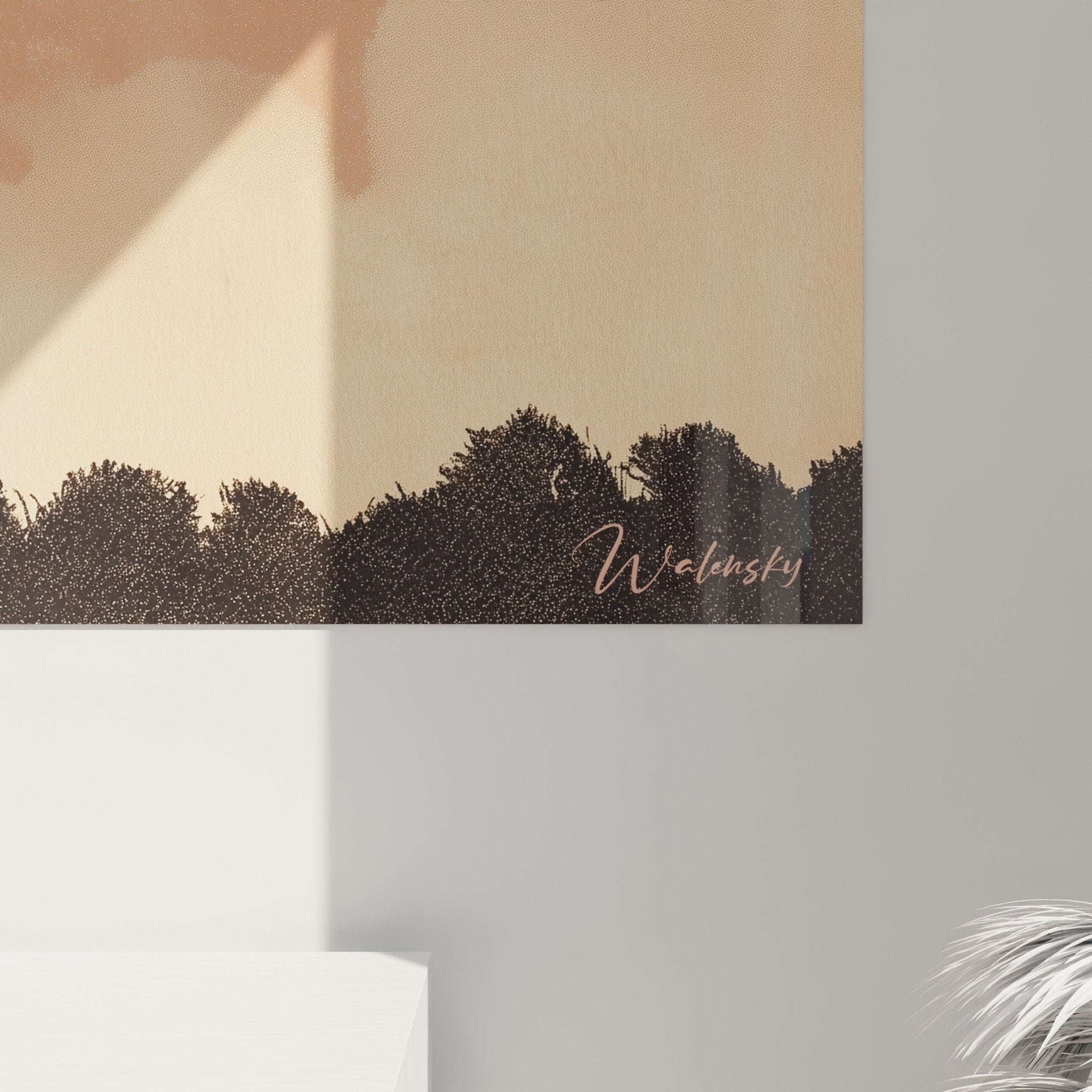 Vue ensemble tableau Doberman silhouette coucher soleil orange decoration interieur art mural canin moderne