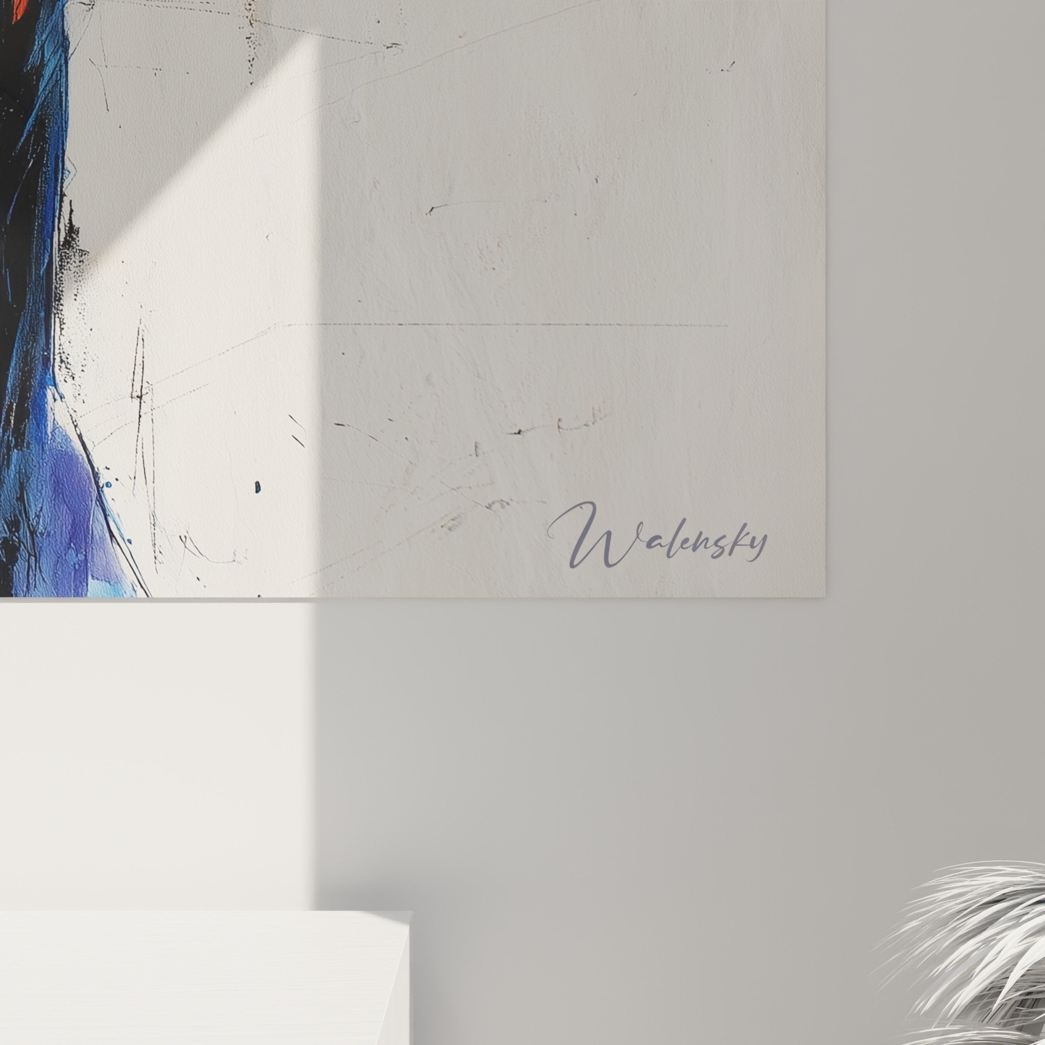 Vue ensemble tableau Doberman bleu orange intégration décoration murale moderne style artistique contemporain