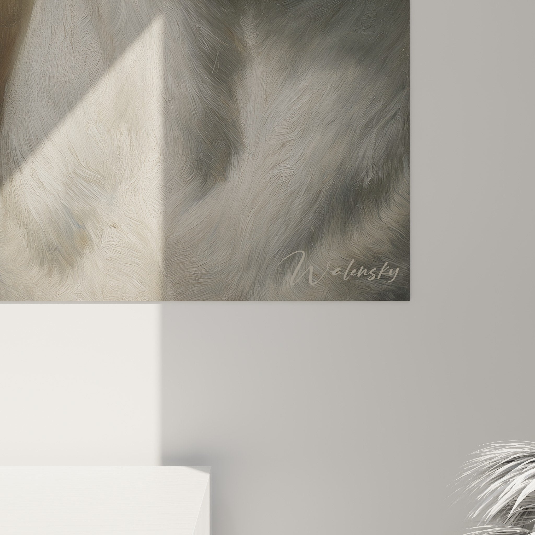 Vista d'insieme quadro dogo argentino ritratto bianco decorazione interno moderno essenziale