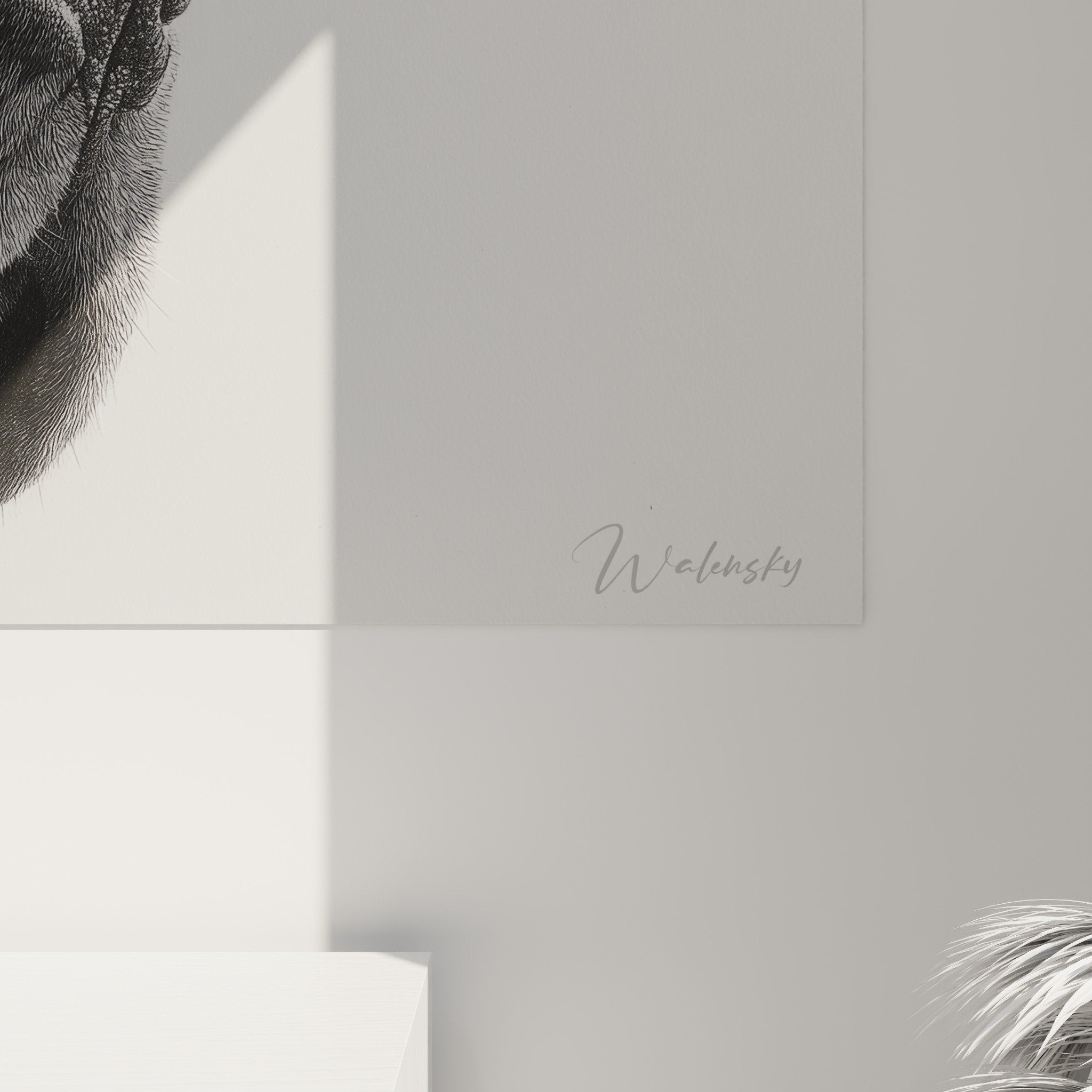 Vue ensemble tableau portrait dogue argentin noir blanc decoration interieur moderne epure