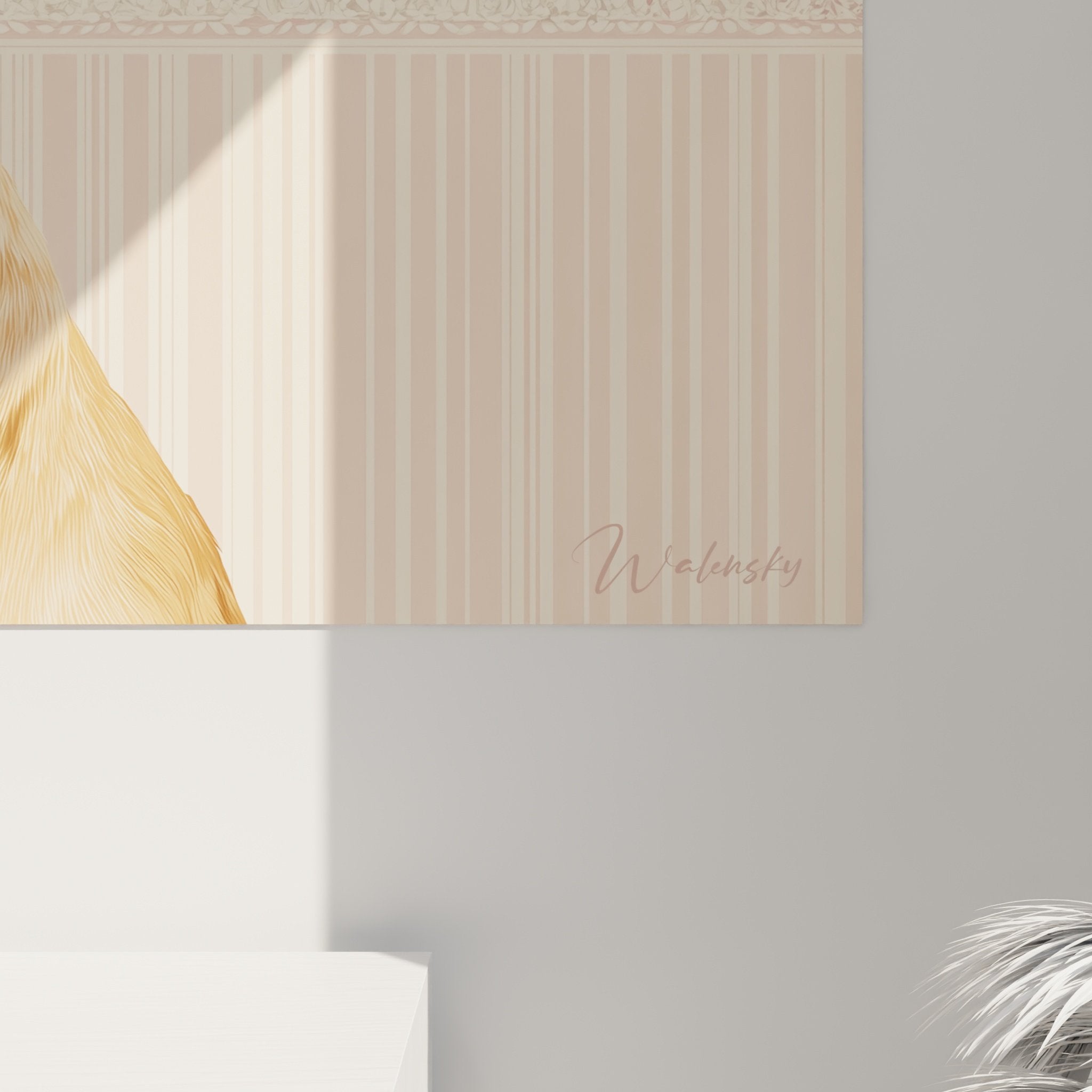 Vue ensemble tableau mural Dogue de Bordeaux style retro papier peint fleuri