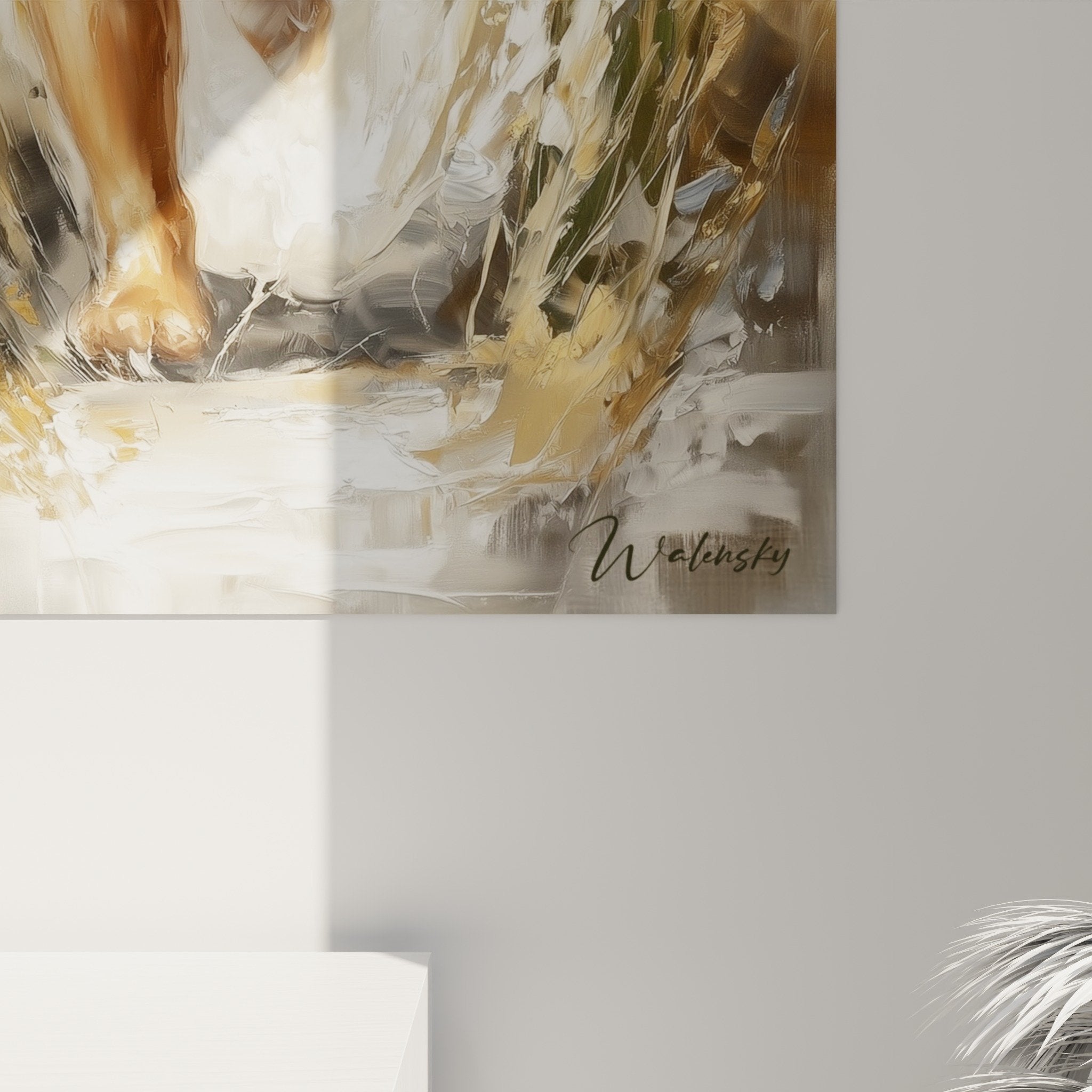 Gesamtansicht Mohnblumen-Kunstwerk blondes Kind warme authentische Inneneinrichtung