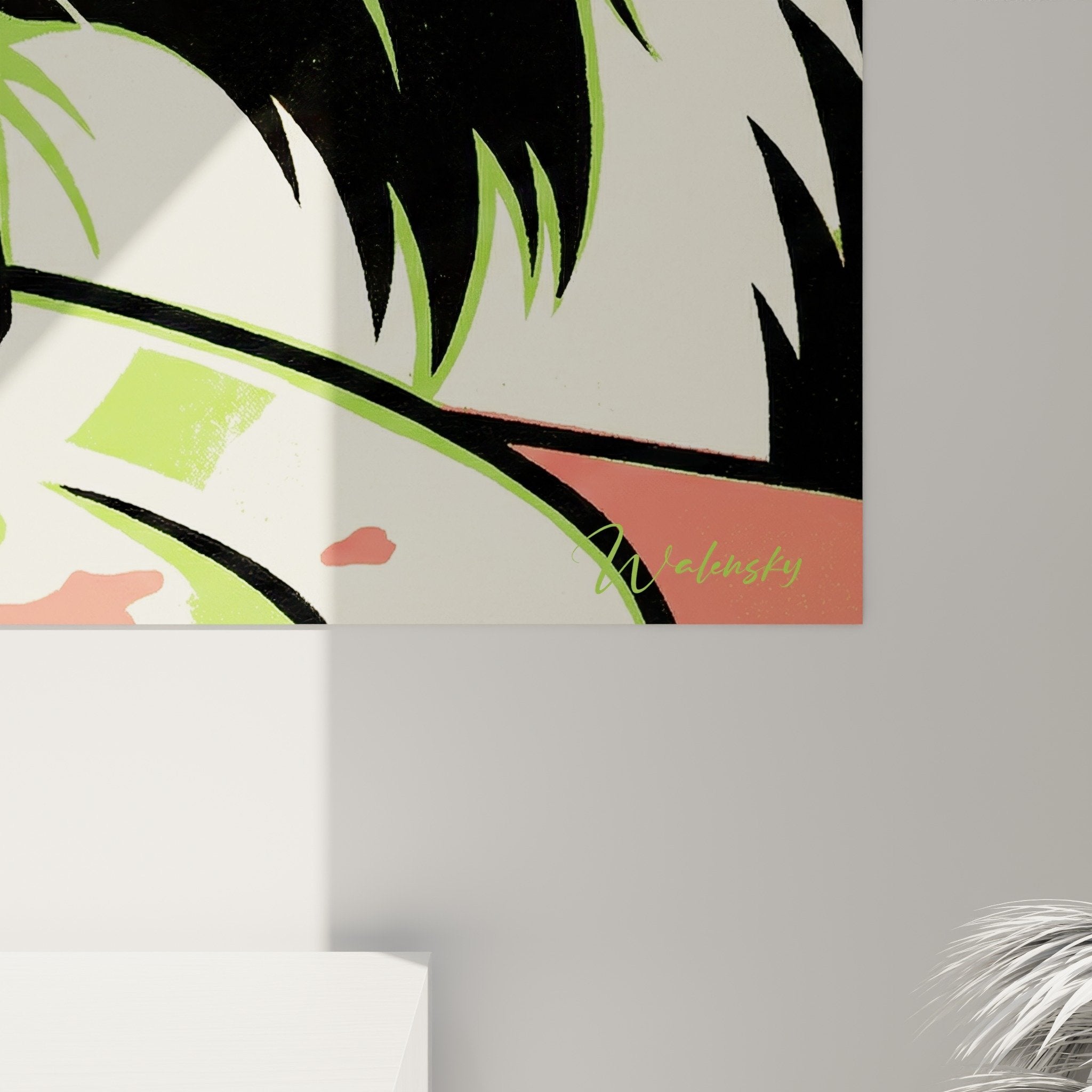 Gesamtansicht Wandbild Japanischer Spaniel beim Gourmet-Mahl, zeitgenössische Kunst moderne Innendekoration