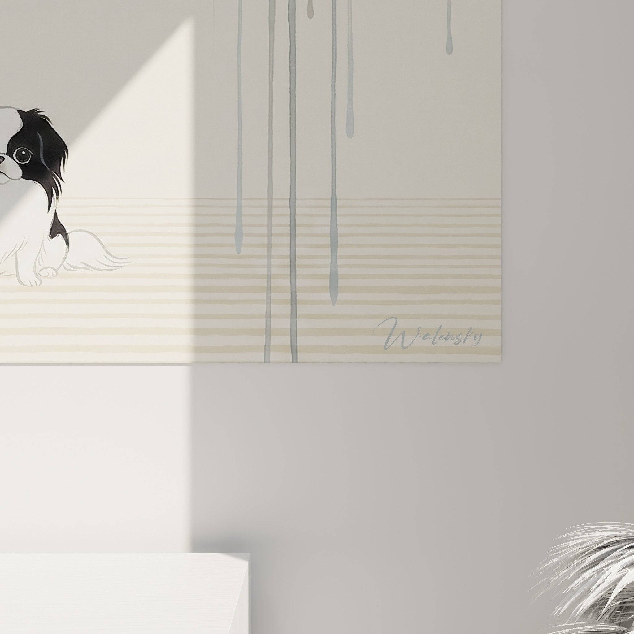 Japanese Spaniel wall art painting zen Japanese atmosphere bonsai tatami beige natural