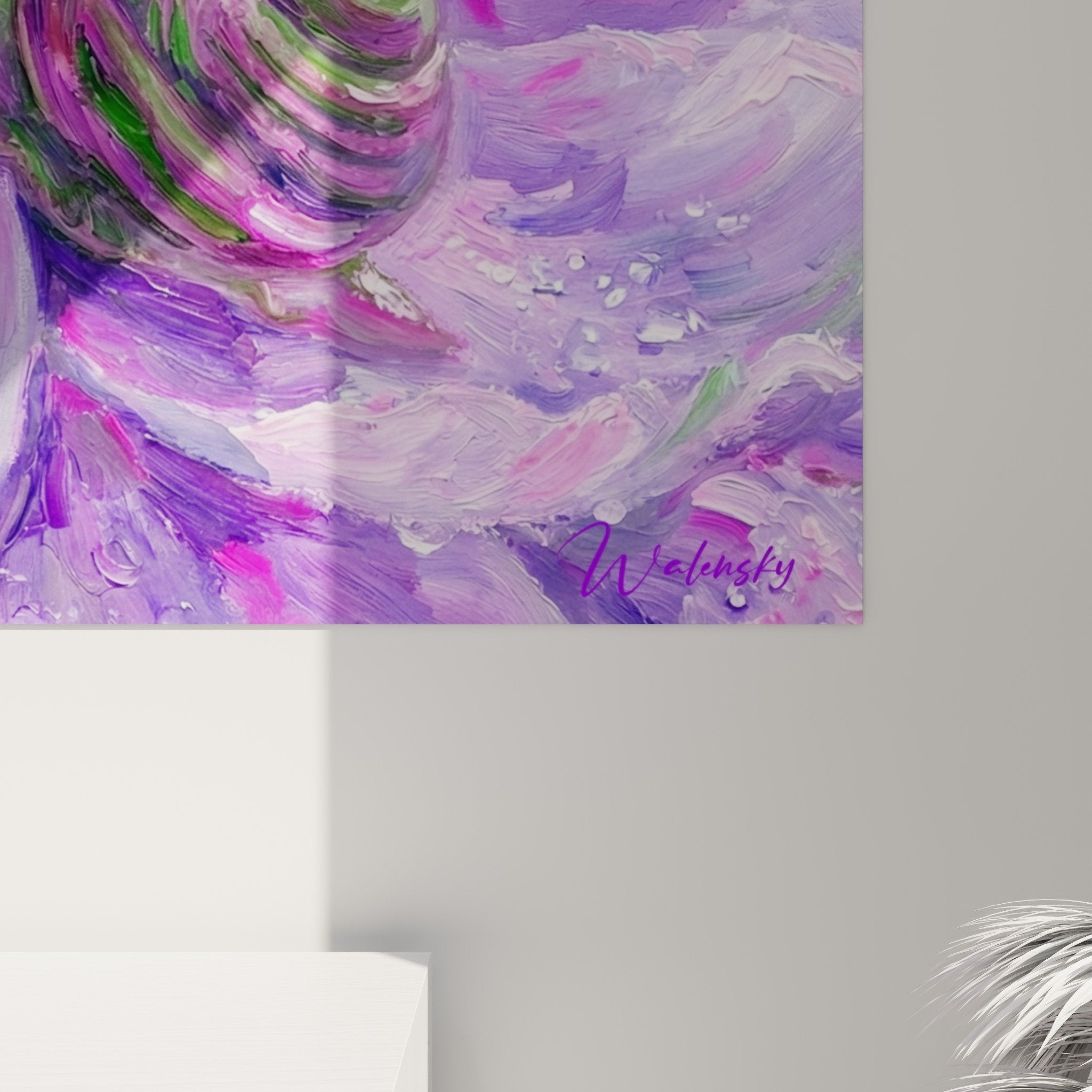 Gesamtansicht Schnecken-Kunstdruck verliebte Schnecken riesige lila Blume romantische Inneneinrichtung Pastellfarben
