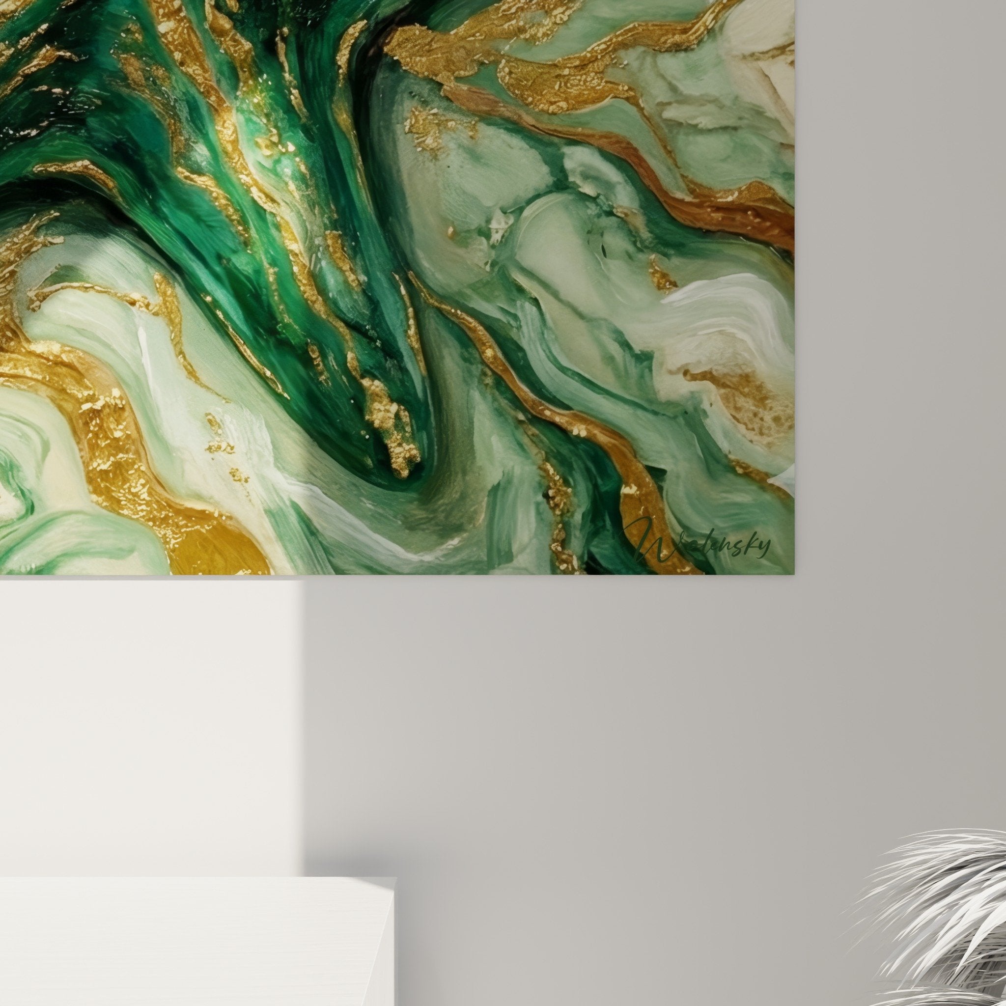 Gesamtansicht Seestern-Gemälde in Gold in modernem Interieur, elegante maritime Wanddekoration