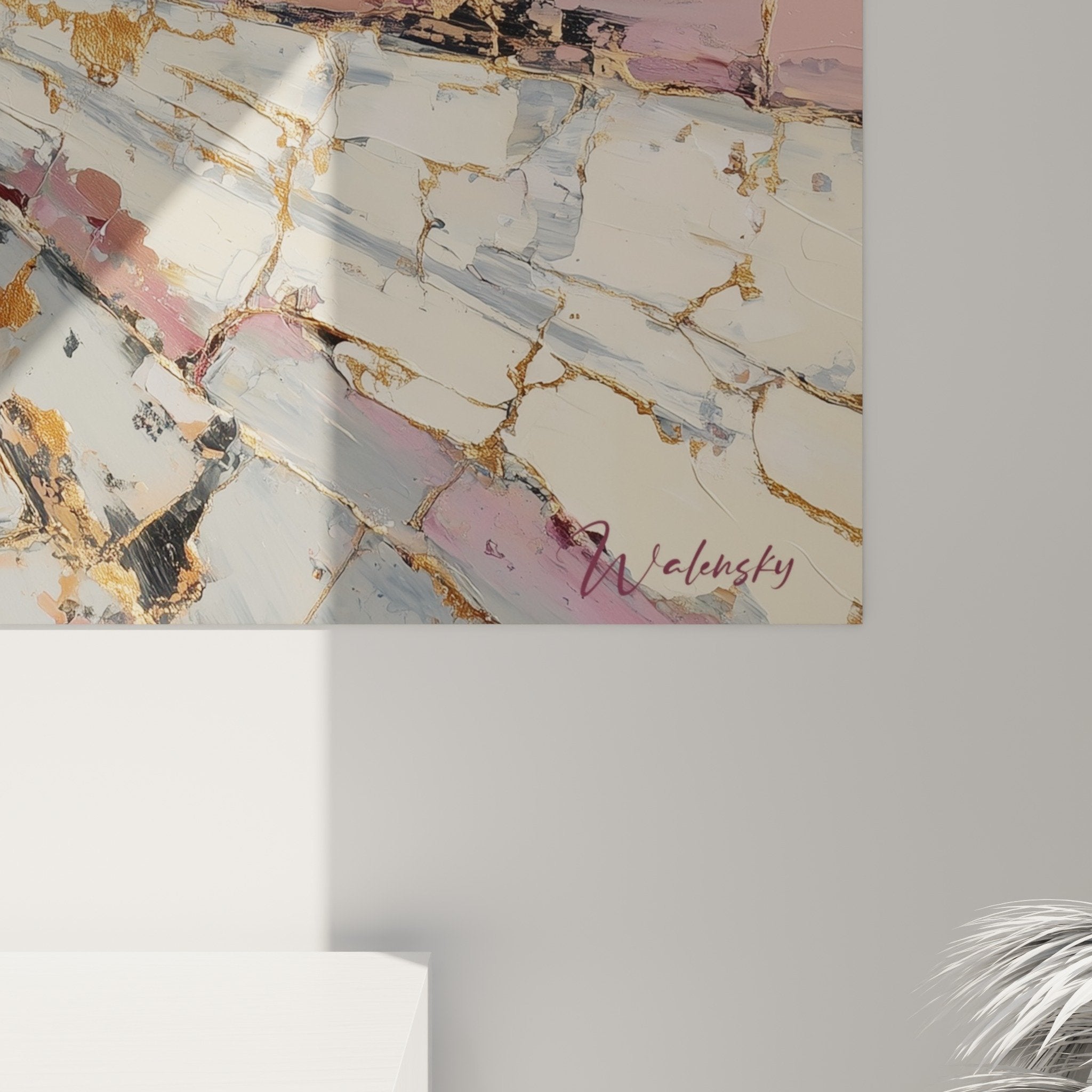 Overall view of wall art explosion pink gold radiant center feng shui southwest earth decoration