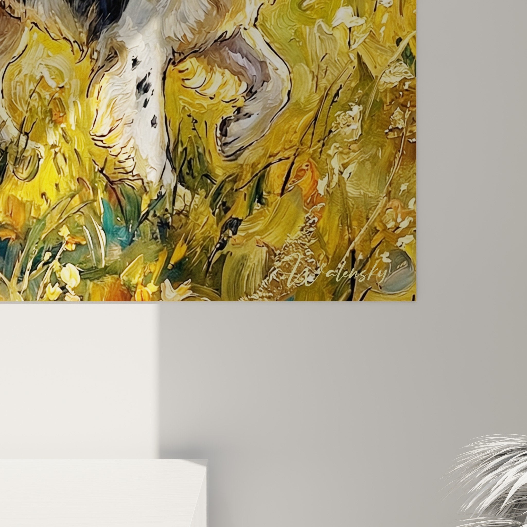 Complete family dogs Landseer painting prairie golden composition full countryside autumn scene