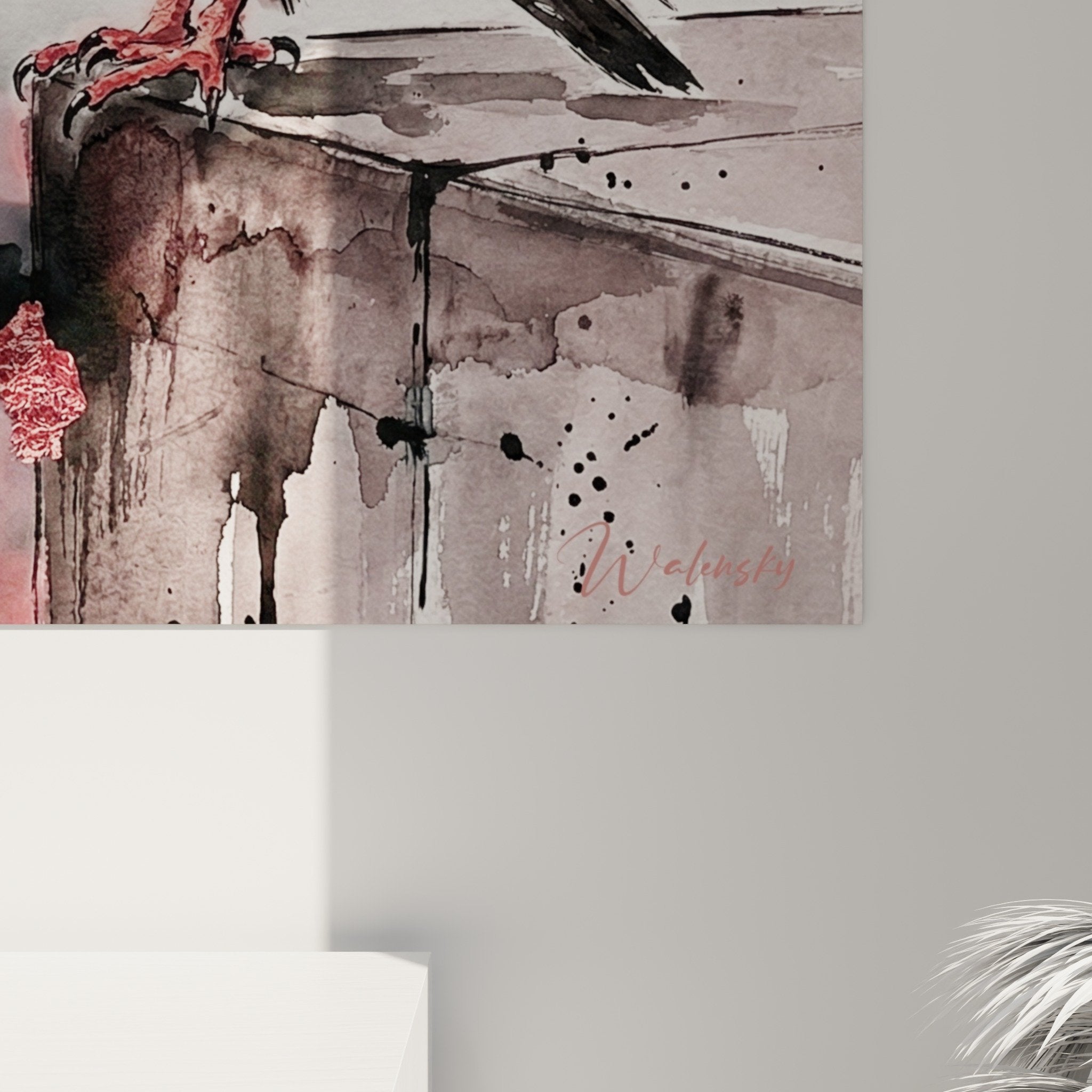 Vue ensemble tableau faucon perche style aquarelle moderne decoration interieur contemporain